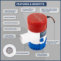 1100 GPH / 4164 LPH Bilge Pump 12V - 1-1/8" Hose ID Port - FO3615 - Five Oceans