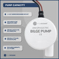2000 GPH / 7571 LPH Bilge Pump 12V, 1-1/8" (29mm) Interior Diameter Hose, 41" 14-Gauge Wire - FO3616 - Five Oceans