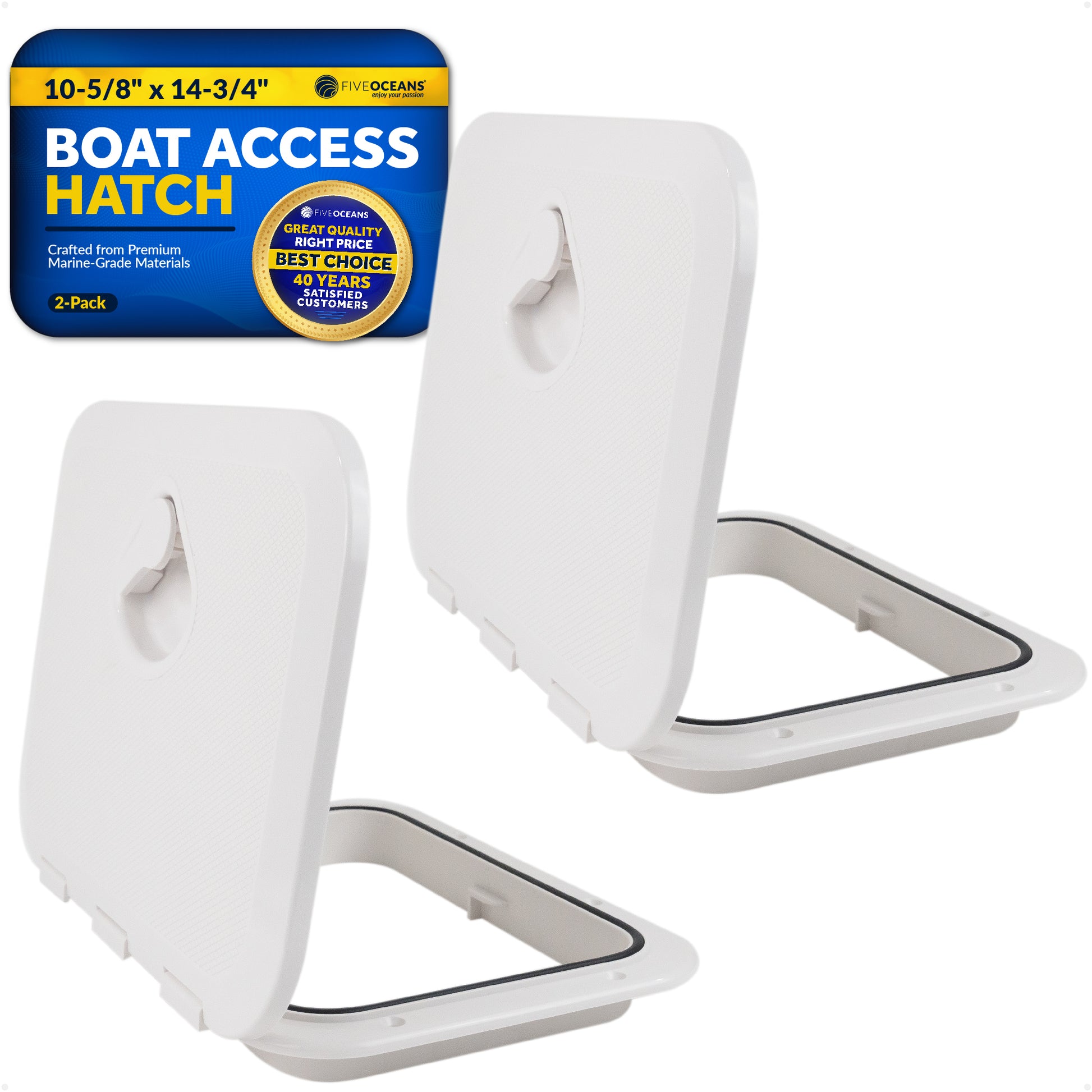 Boat Access Hatch 10-5/8" x 14-3/4" Recessed Handle Locking System, White, 2-Pack - FO3624-M2 - Five Oceans