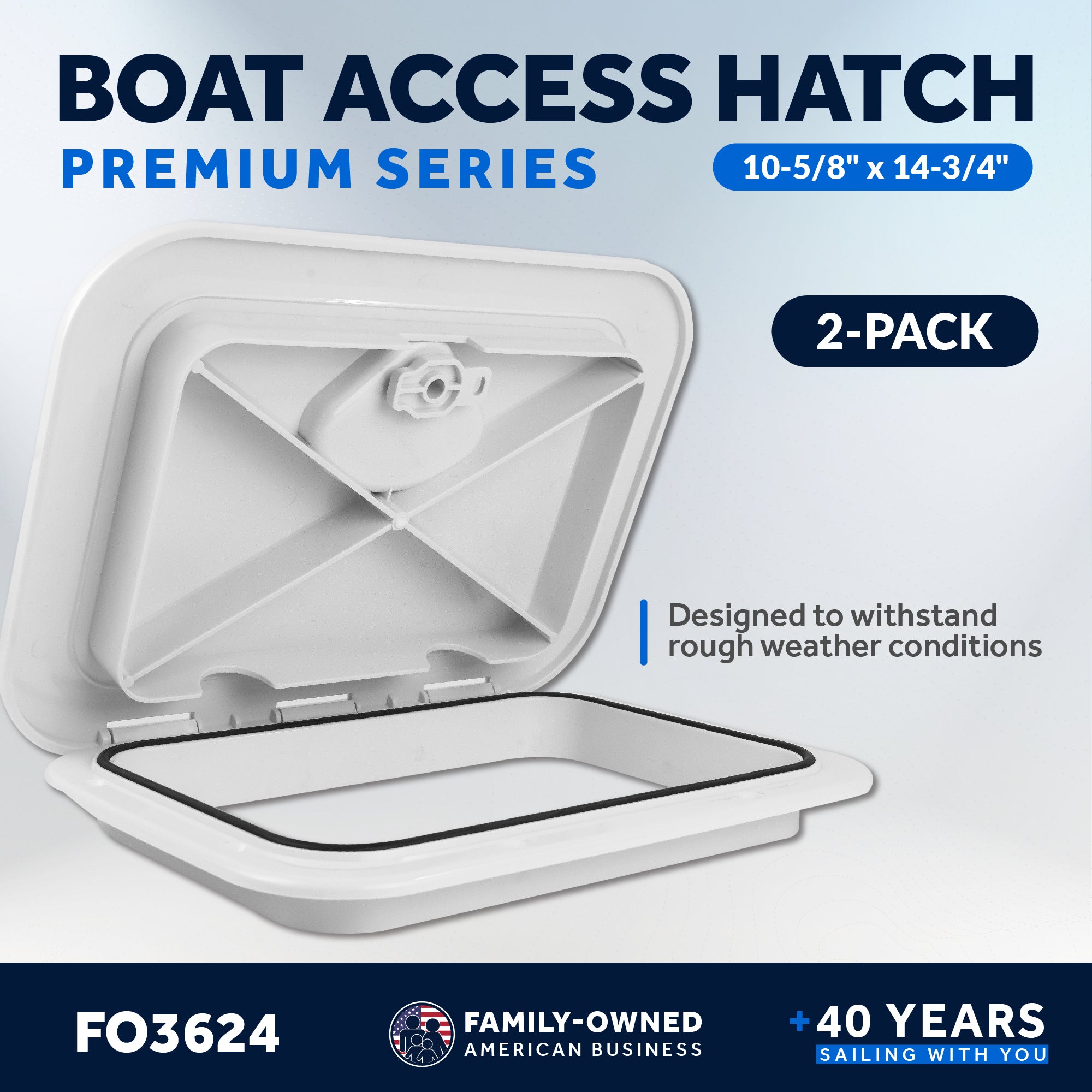 Boat Access Hatch 10-5/8" x 14-3/4" Recessed Handle Locking System, White, 2-Pack - FO3624-M2 - Five Oceans