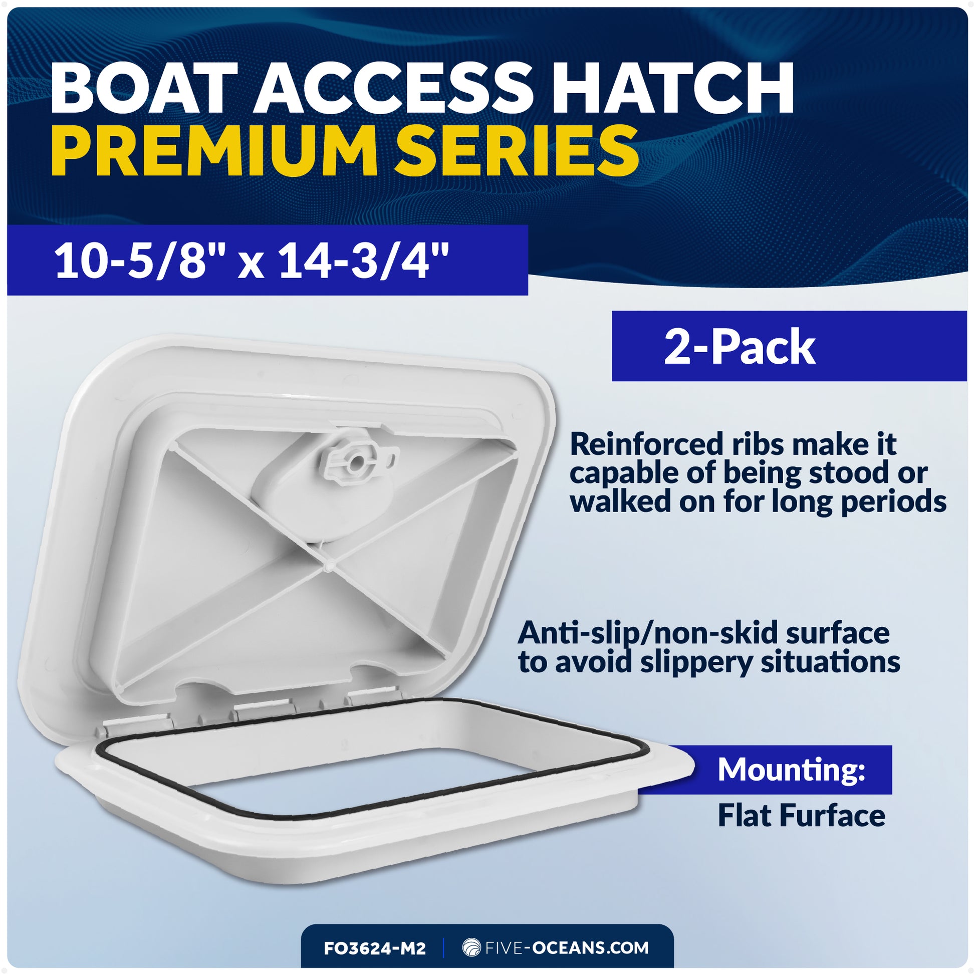 Boat Access Hatch 10-5/8" x 14-3/4" Recessed Handle Locking System, White, 2-Pack - FO3624-M2 - Five Oceans