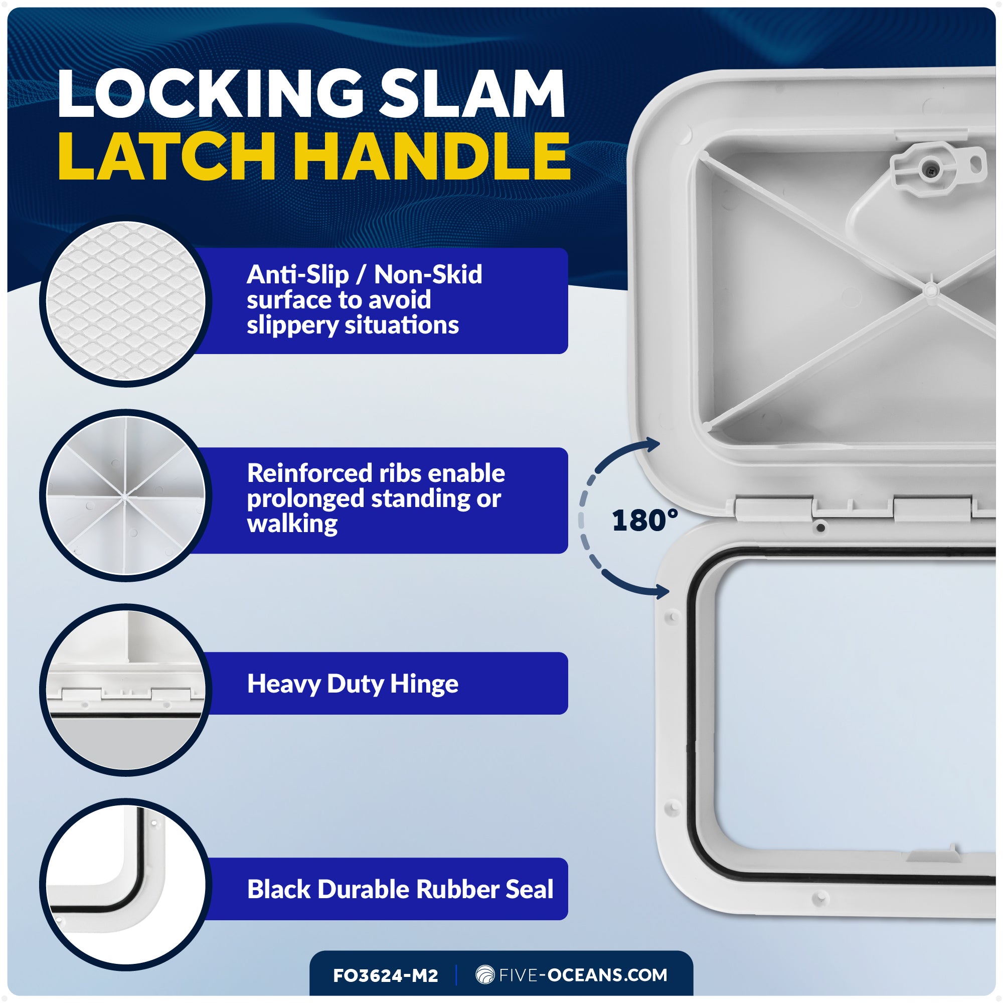 Boat Access Hatch 10-5/8" x 14-3/4" Recessed Handle Locking System, White, 2-Pack - FO3624-M2 - Five Oceans