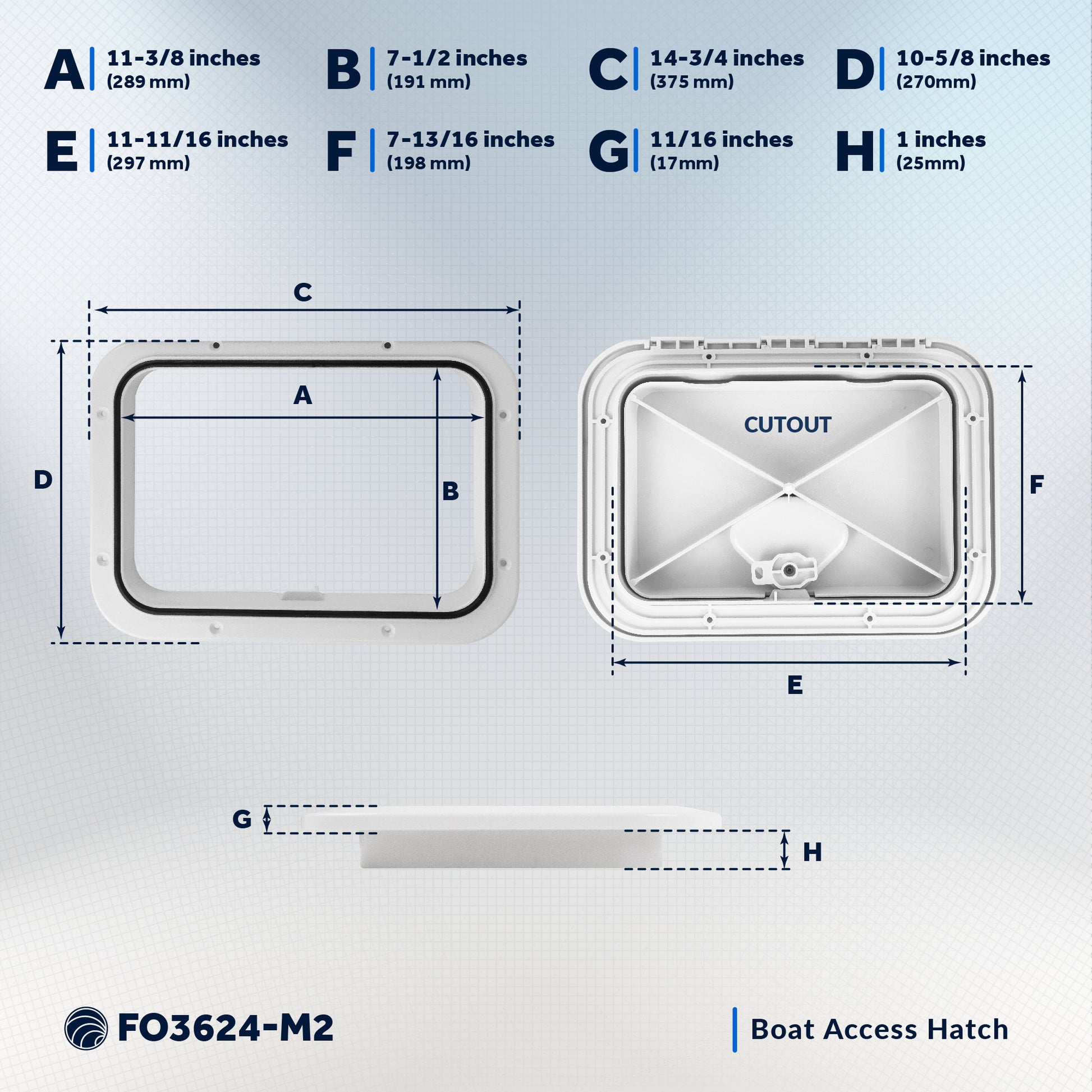 Boat Access Hatch 10-5/8" x 14-3/4" Recessed Handle Locking System, White, 2-Pack - FO3624-M2 - Five Oceans
