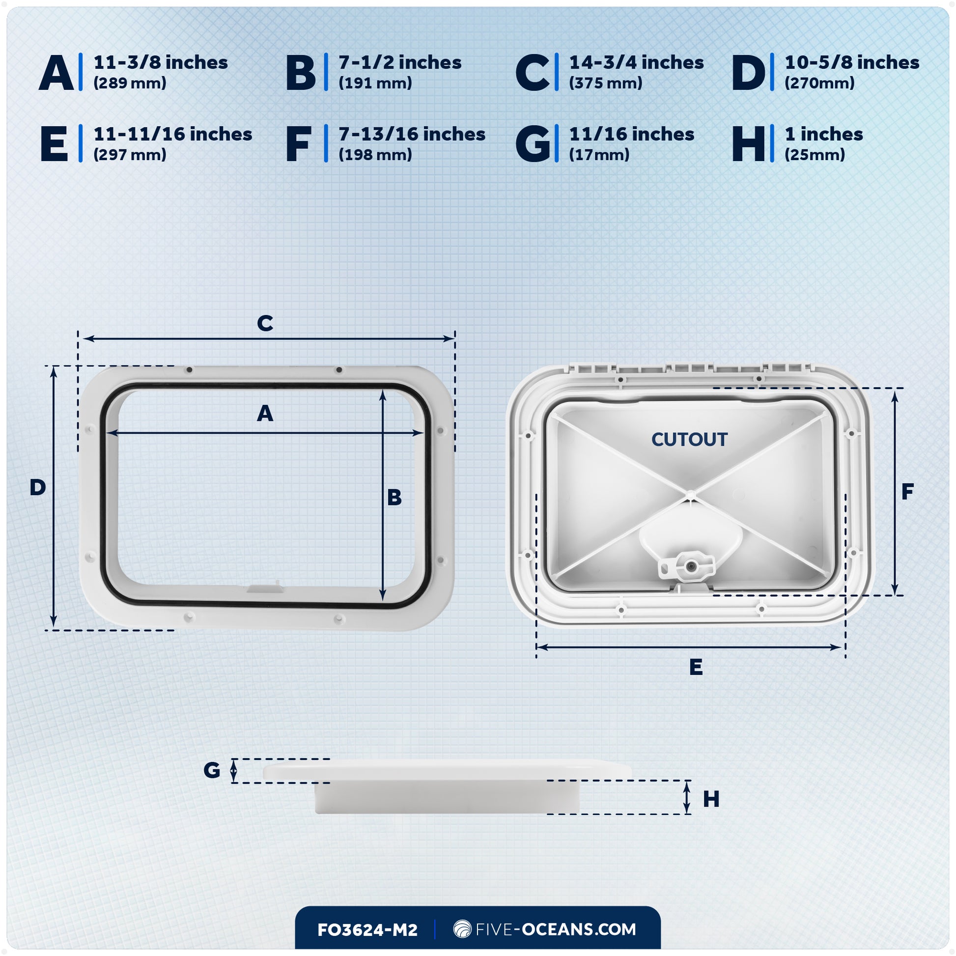 Boat Access Hatch 10-5/8" x 14-3/4" Recessed Handle Locking System, White, 2-Pack - FO3624-M2 - Five Oceans