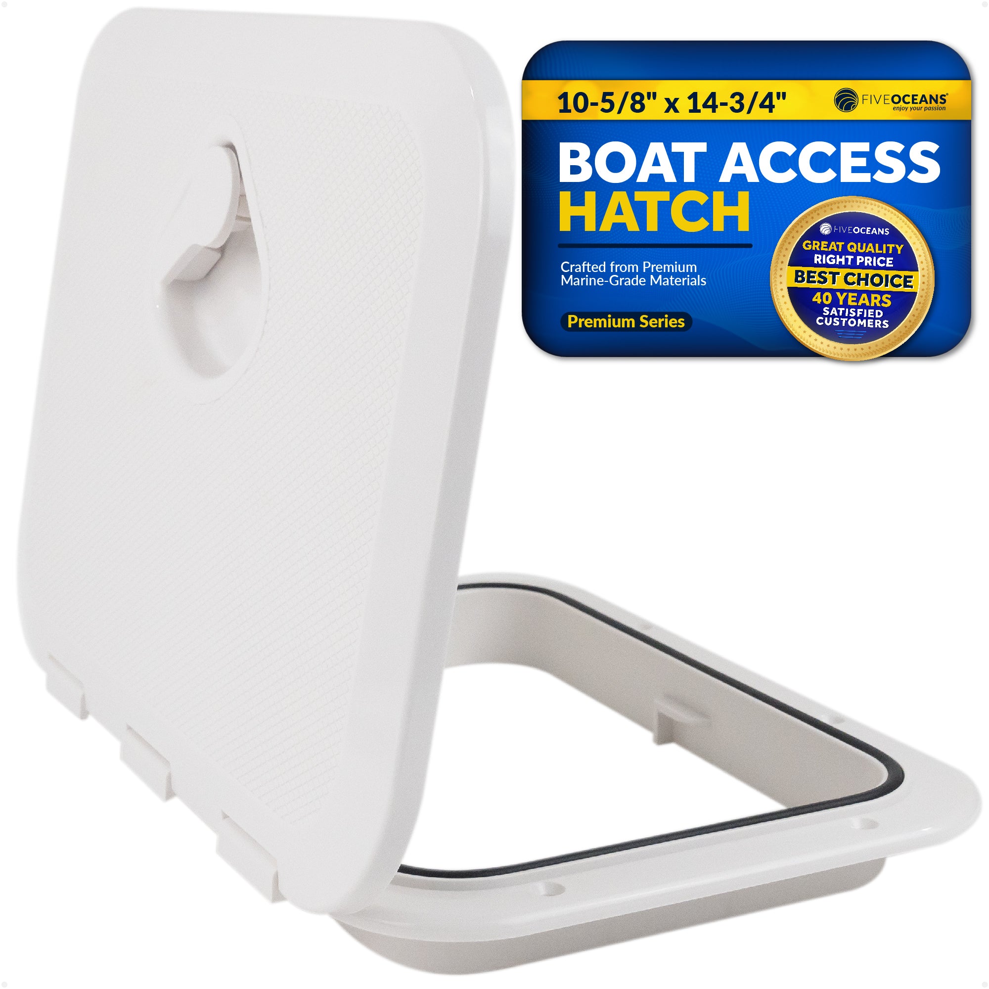 Boat Access Hatch, 10-5/8" x 14-3/4" Recessed Handle Locking System, White - FO3624 - Five Oceans
