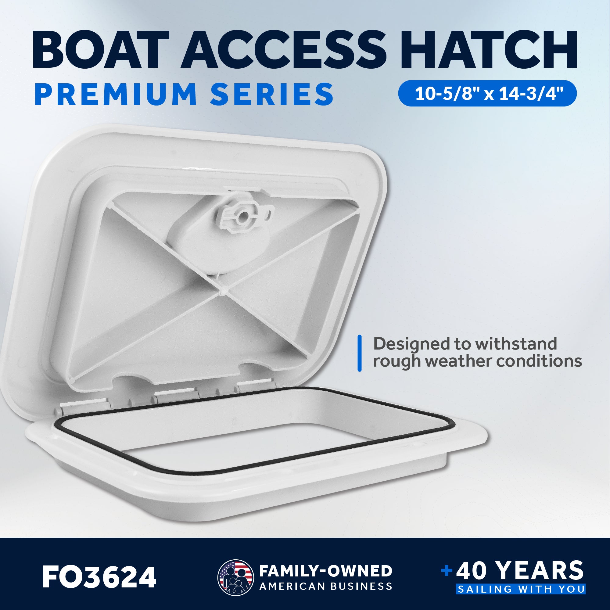 Boat Access Hatch, 10-5/8" x 14-3/4" Recessed Handle Locking System, White - FO3624 - Five Oceans
