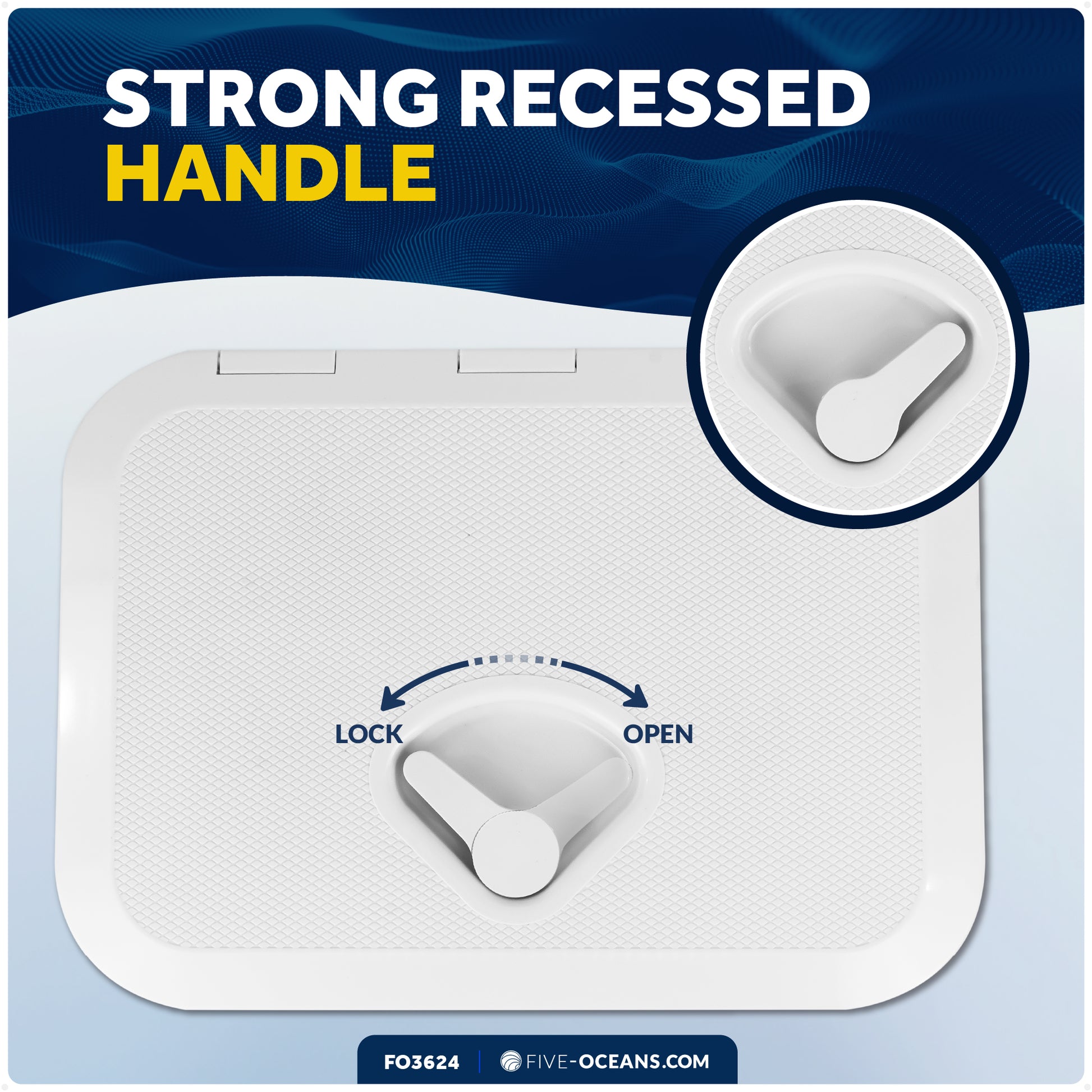 Boat Access Hatch, 10-5/8" x 14-3/4" Recessed Handle Locking System, White - FO3624 - Five Oceans