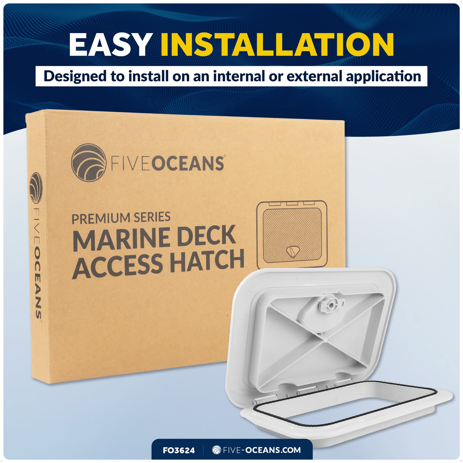 Boat Access Hatch, 10-5/8" x 14-3/4" Recessed Handle Locking System, White - FO3624 - Five Oceans