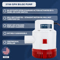 3700 GPH / 14010 LPH Bilge Pump 12V, Heavy-Duty, 1-1/2" (38mm) Interior Diameter Hose, 41" 14-Gauge Wire - FO3627 - Five Oceans