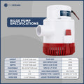 3700 GPH / 14010 LPH Bilge Pump 12V, Heavy-Duty, 1-1/2" (38mm) Interior Diameter Hose, 41" 14-Gauge Wire - FO3627 - Five Oceans