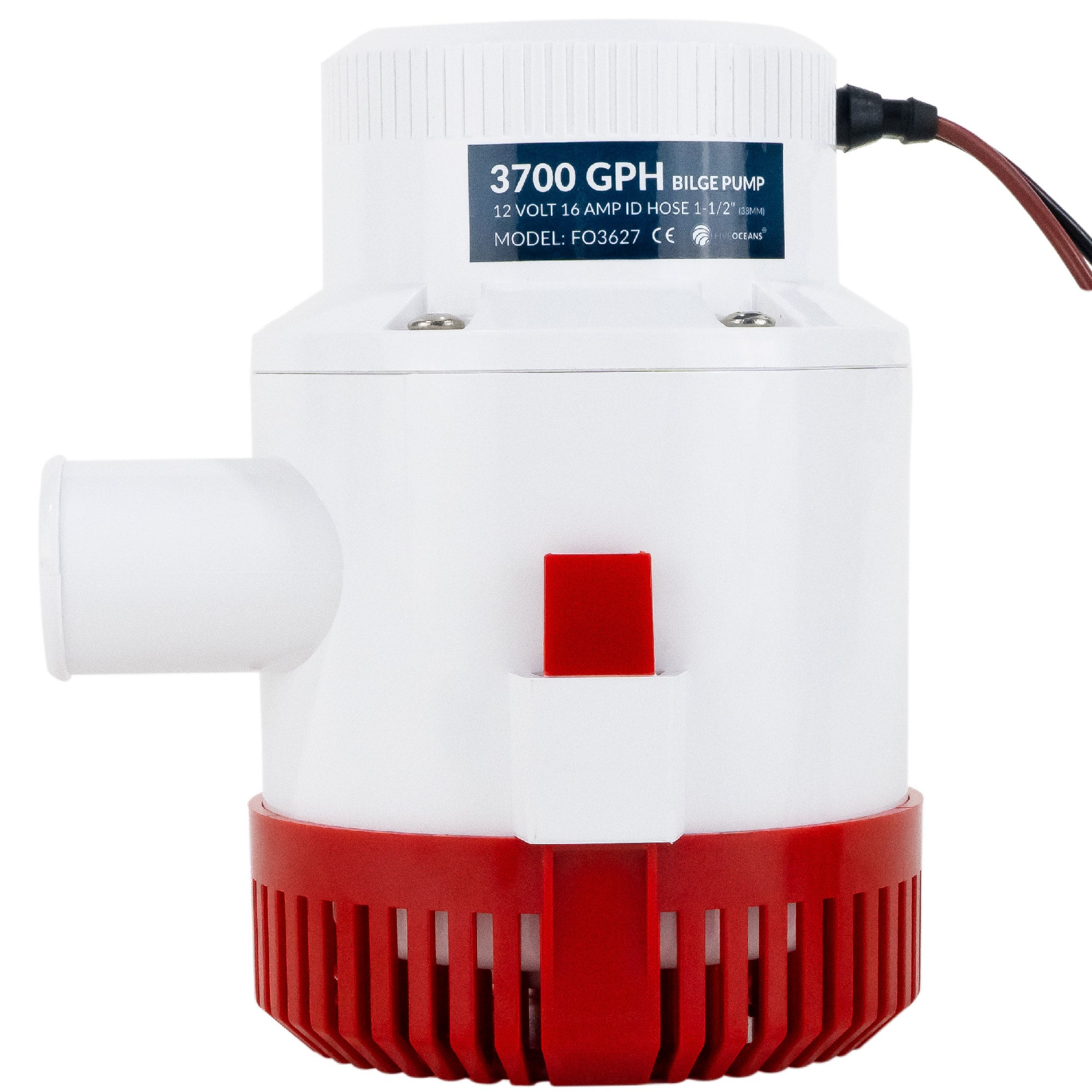 3700 GPH / 14010 LPH Bilge Pump 12V, Heavy-Duty, 1-1/2" (38mm) Interior Diameter Hose, 41" 14-Gauge Wire - FO3627 - Five Oceans