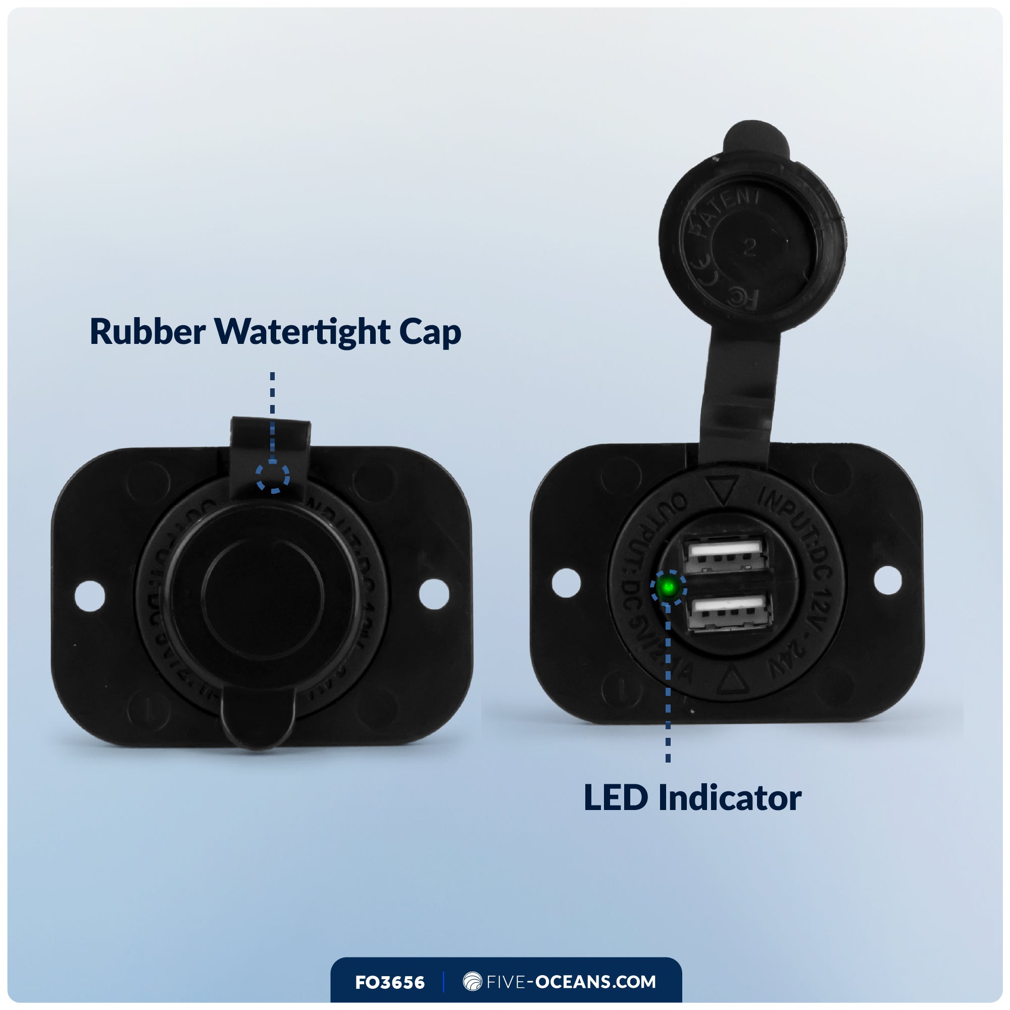 2-Port USB Charger Socket, 12-24V - FO3656