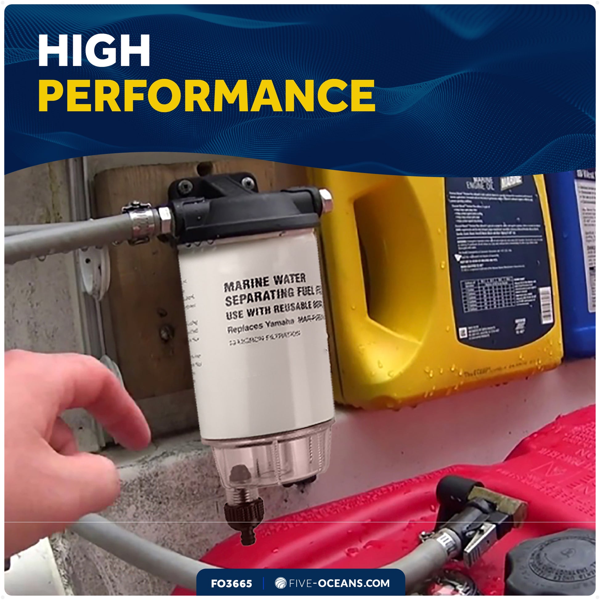 Fuel Water Separator Filter with See-Thru Bowl, Thread Diameter 11/16", 3/8" Barb - FO3665 - Five Oceans