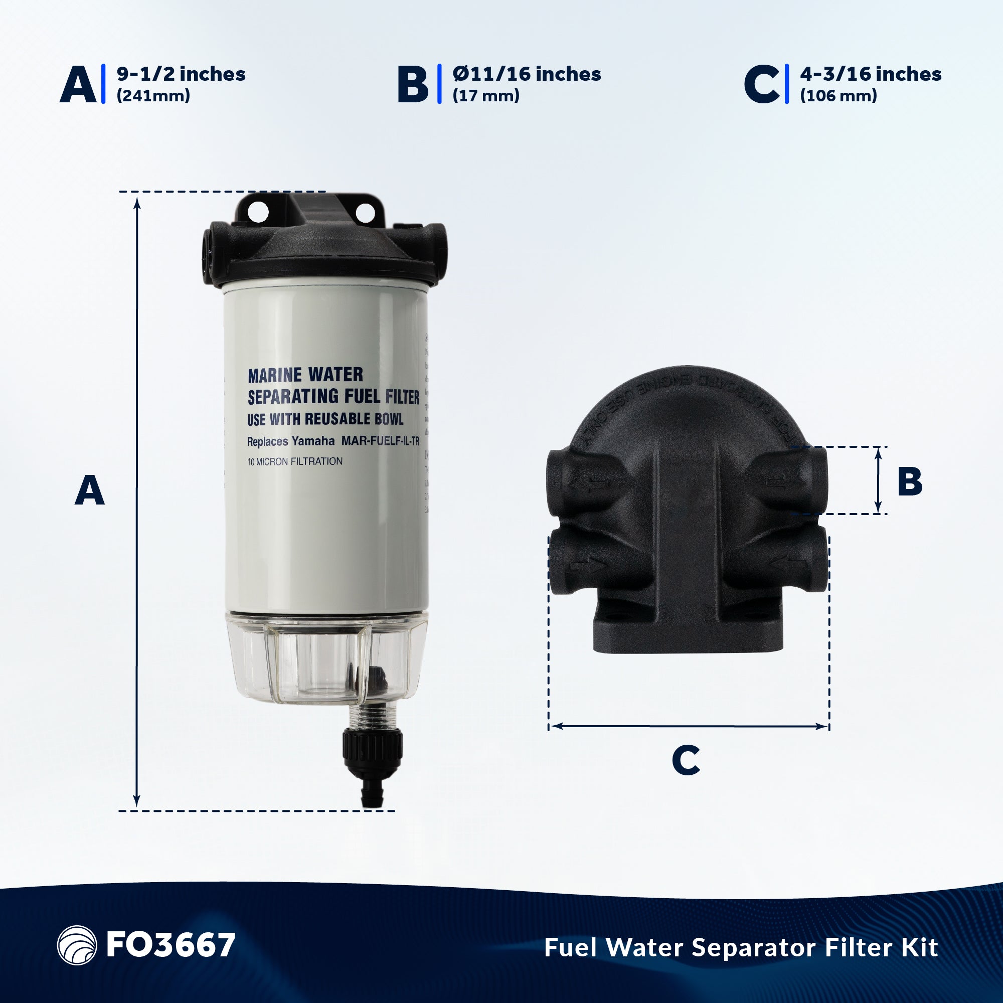 Fuel Line Water Separator Filter Assembly for MAR-FUELF-IL-TR - FO3667 - Five Oceans