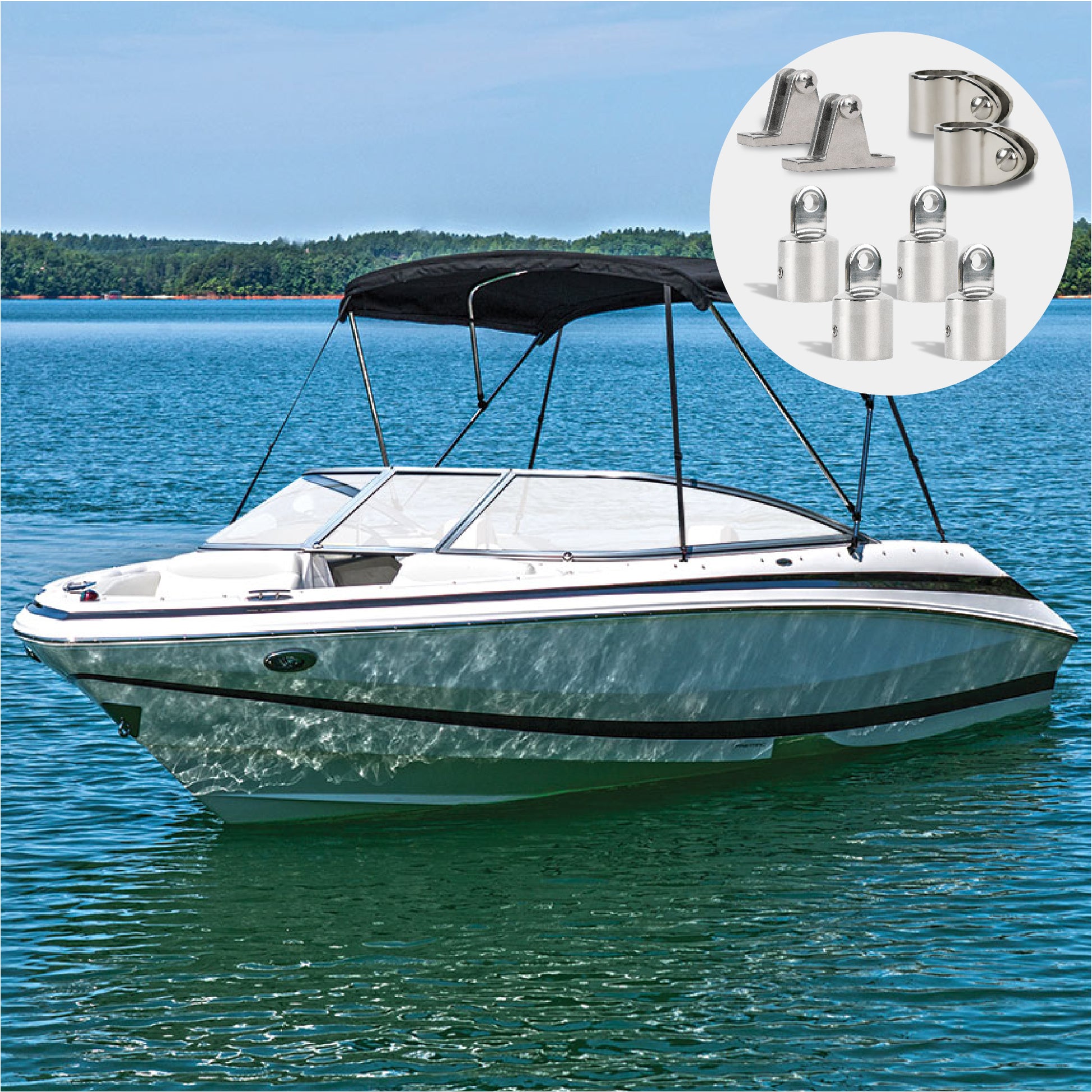 2 Bow Bimini Top Hardware Set 8 Piece, Fitting Fit 7/8", AISI316 Stainless Steel - FO367-C2 - Five Oceans