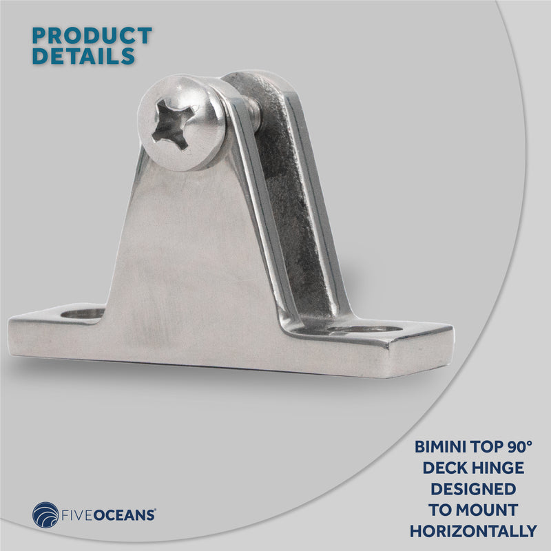 Bimini Top Hardware 90 Degree Deck Hinge with Screw Pin, AISI316 Stailess Steel - 2-Pack FO367-M2 - Five Oceans