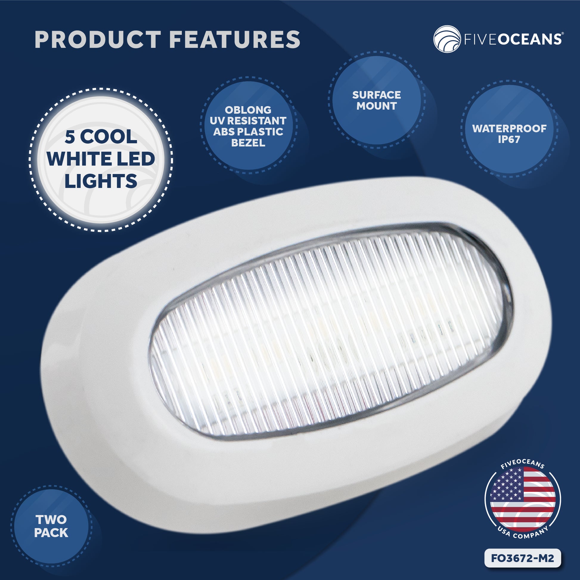 LED Courtesy Accent Light, White Oblong, Cool White, 2-Pack - FO3672-M2 - Five Oceans