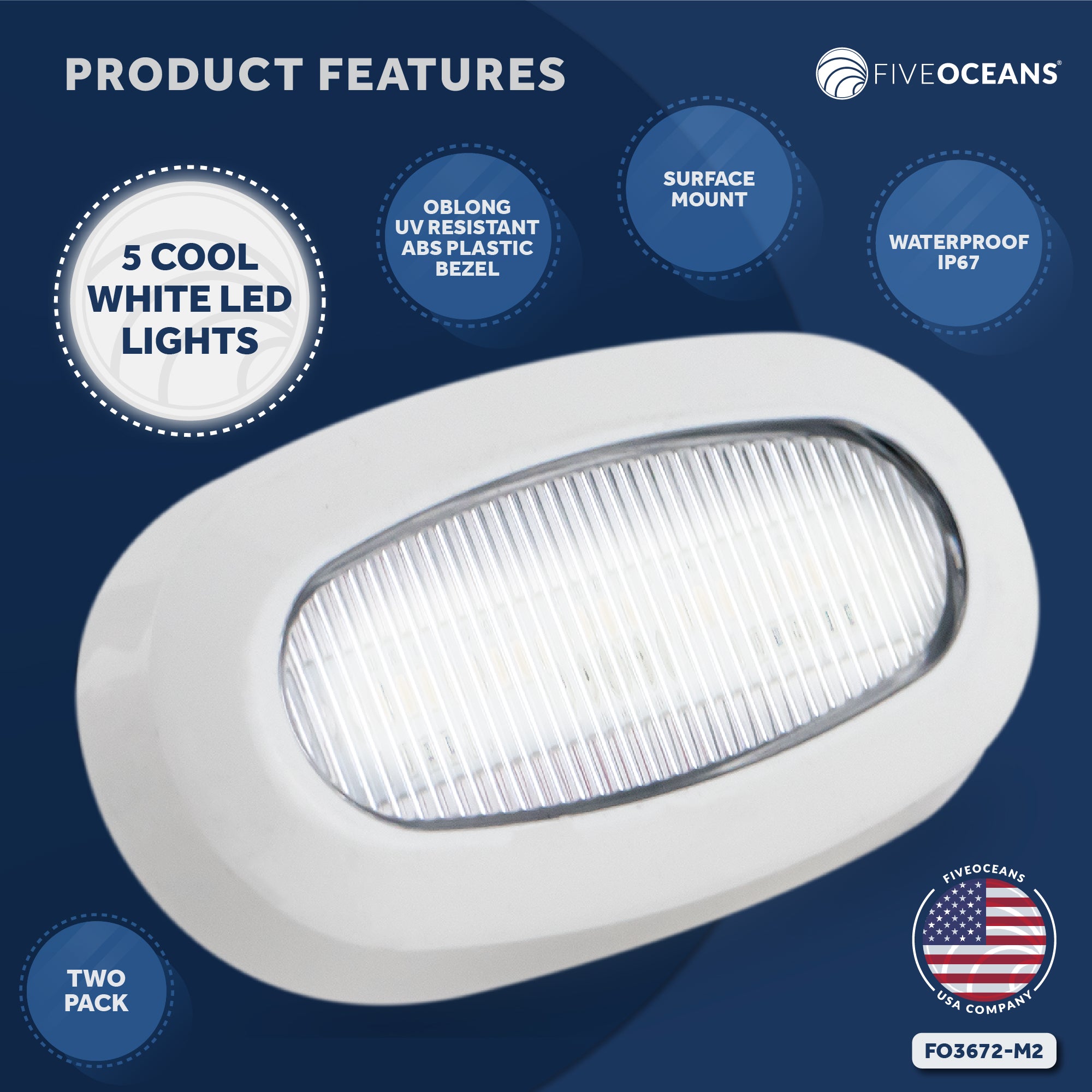 LED Courtesy Accent Light, White Oblong, Cool White, 2-Pack - FO3672-M2 - Five Oceans