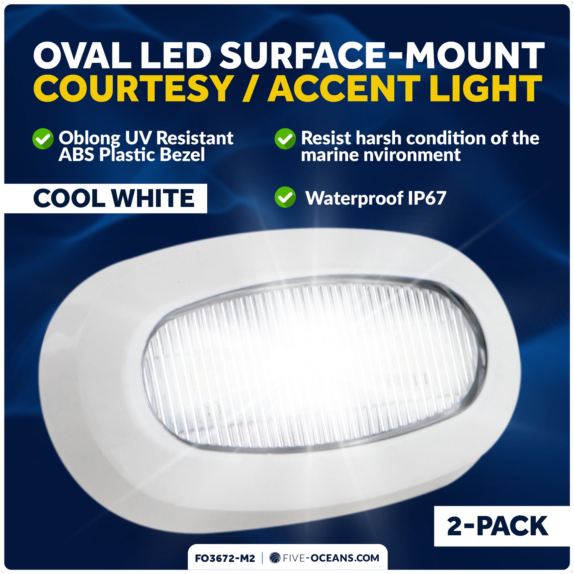 Oval LED Surface-Mount Courtesy / Accent Light, Cool White, 12V, 2-Pack - FO3672-M2 - Five Oceans