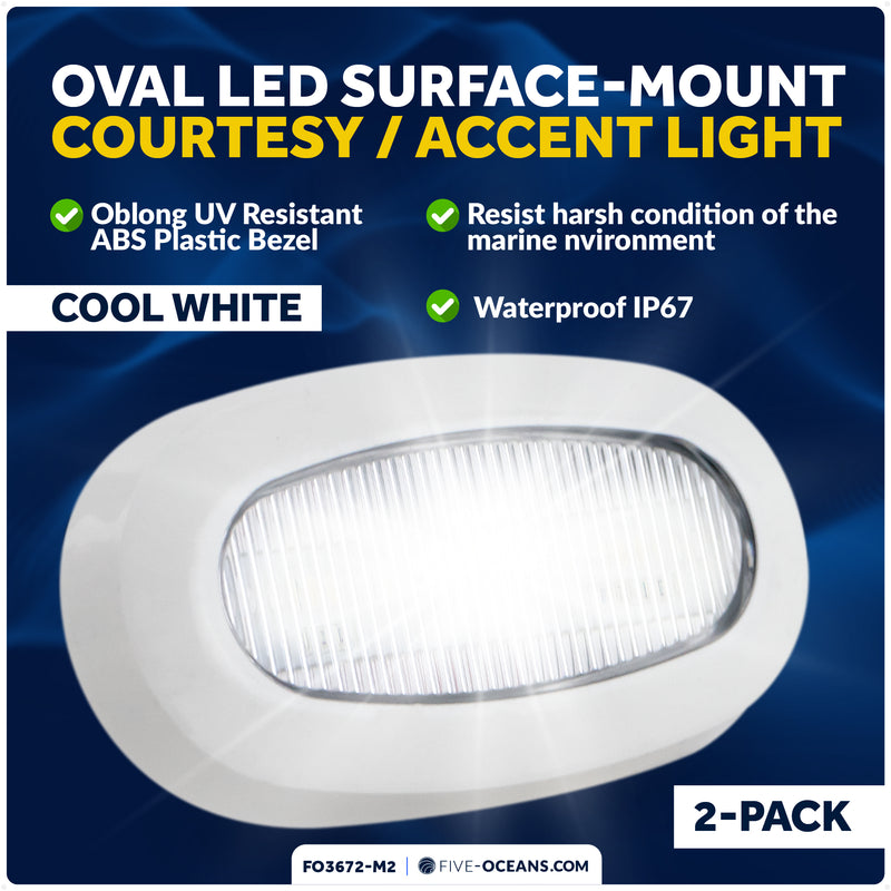 Oval LED Surface-Mount Courtesy / Accent Light, Cool White, 12V, 2-Pack - FO3672-M2 - Five Oceans