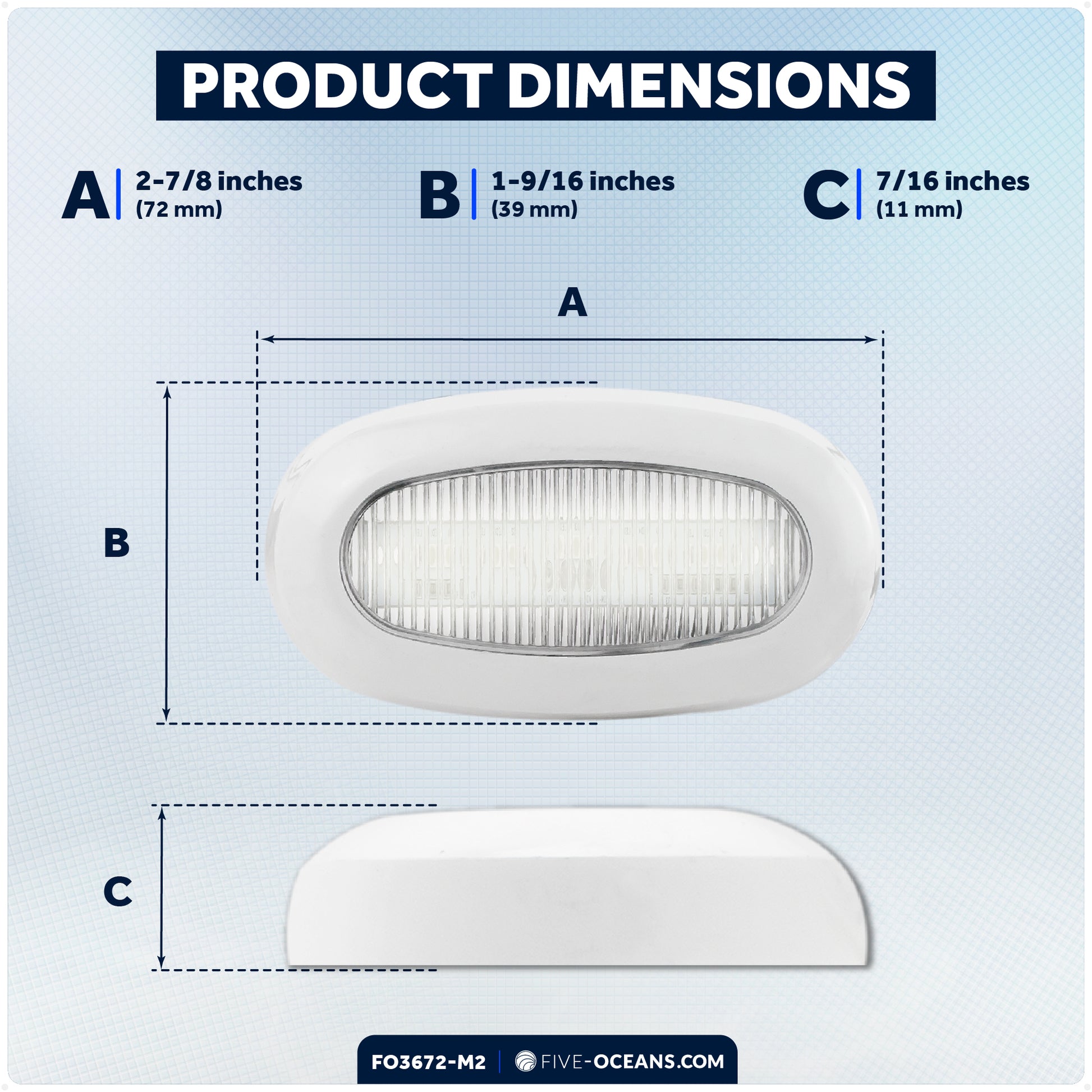 Oval LED Surface-Mount Courtesy / Accent Light, Cool White, 12V, 2-Pack - FO3672-M2 - Five Oceans