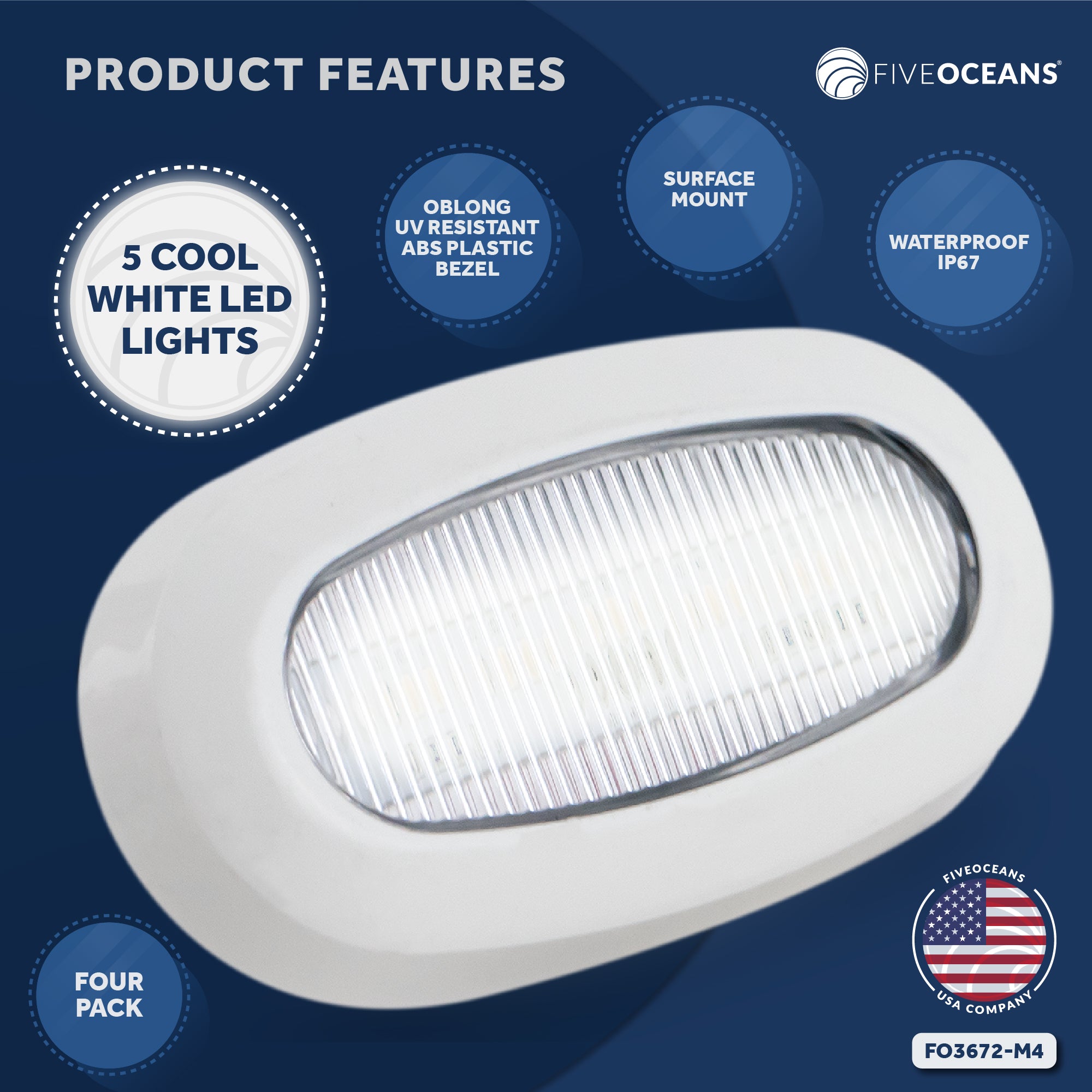 LED Courtesy Accent Light, White Oblong, Cool White, 4-Pack - FO3672-M4 - Five Oceans