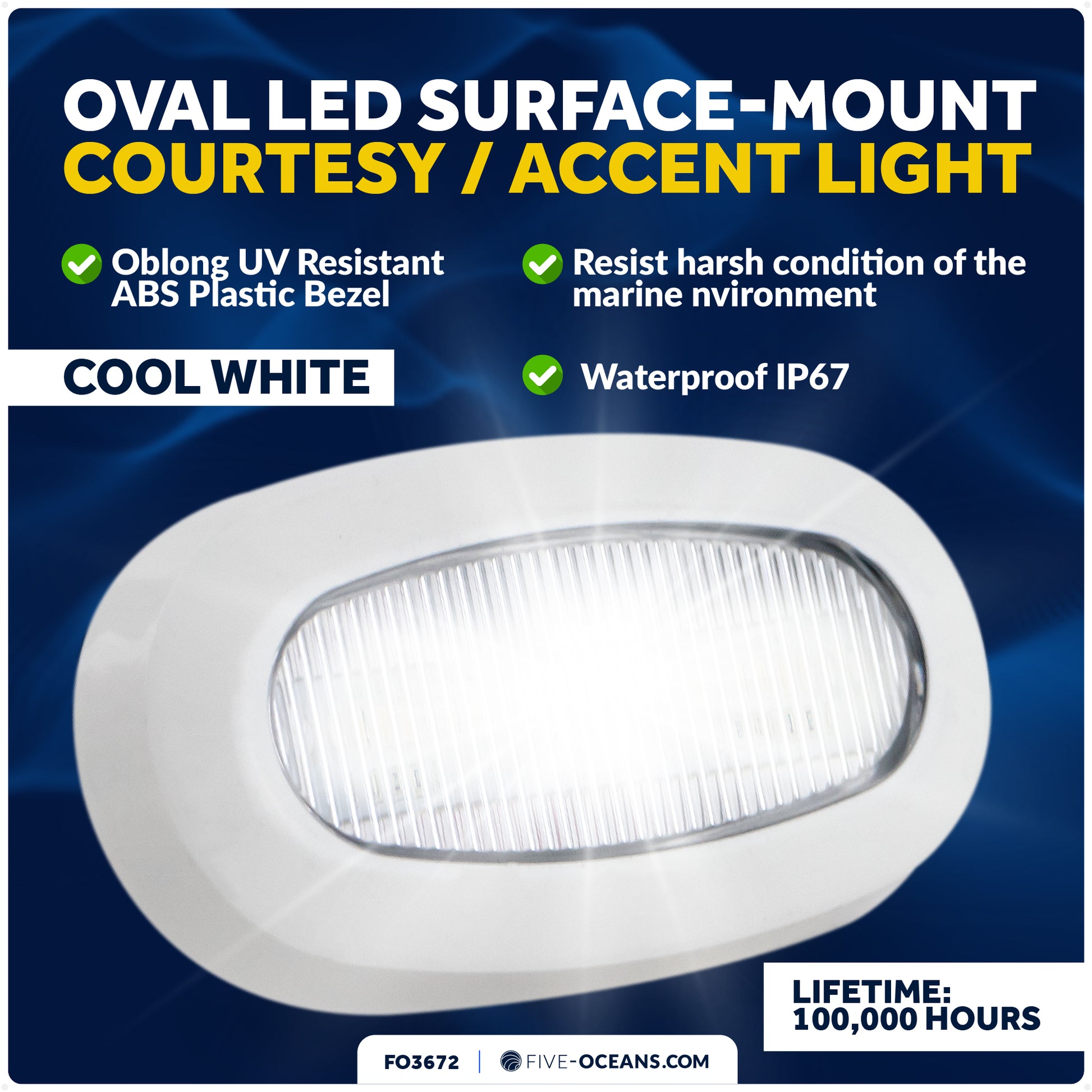 Oval LED Surface-Mount Courtesy / Accent Light, Cool White, 12V - FO3672 - Five Oceans