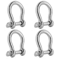 1/4" Captive Screw Pin Bow Anchor Shackle, AISI316 Stainless Steel, 4-Pack