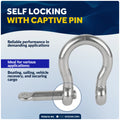 1/4" Captive Screw Pin Bow Anchor Shackle, AISI316 Stainless Steel, 4-Pack