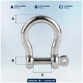 1/4" Captive Screw Pin Bow Anchor Shackle, AISI316 Stainless Steel, 4-Pack