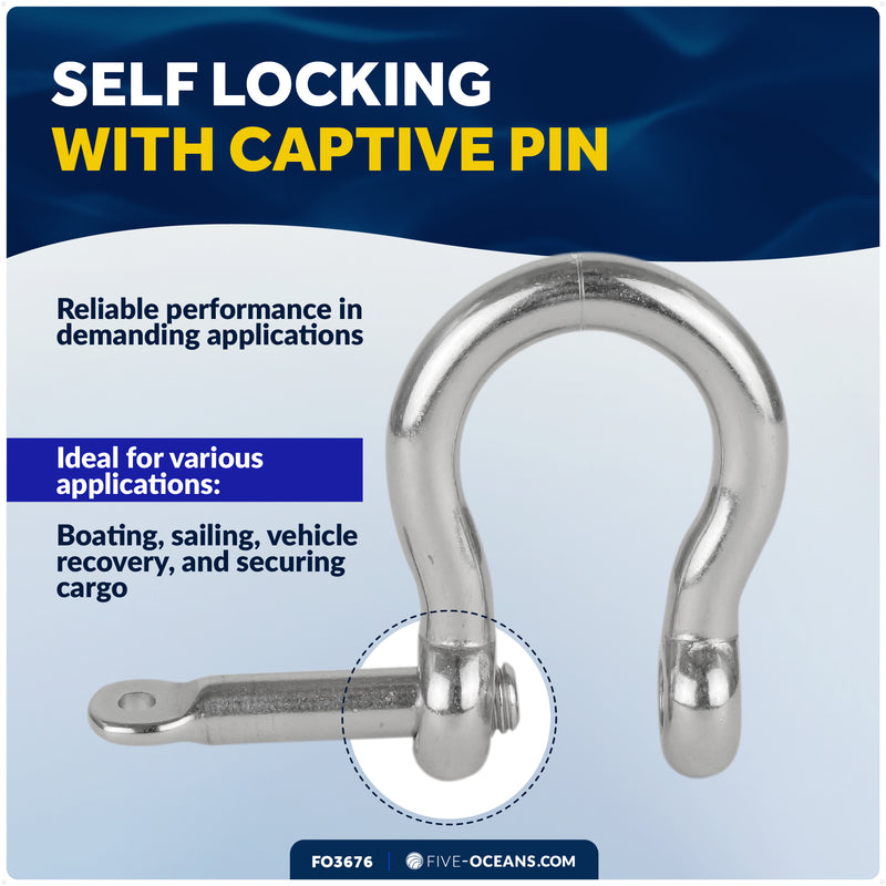1/4" Captive Screw Pin Bow Anchor Shackle, AISI316 Stainless Steel