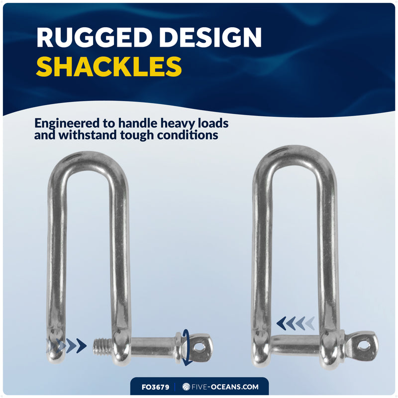 3/16" Captive Screw Pin Long D Shackle, AISI316 Stainless Steel
