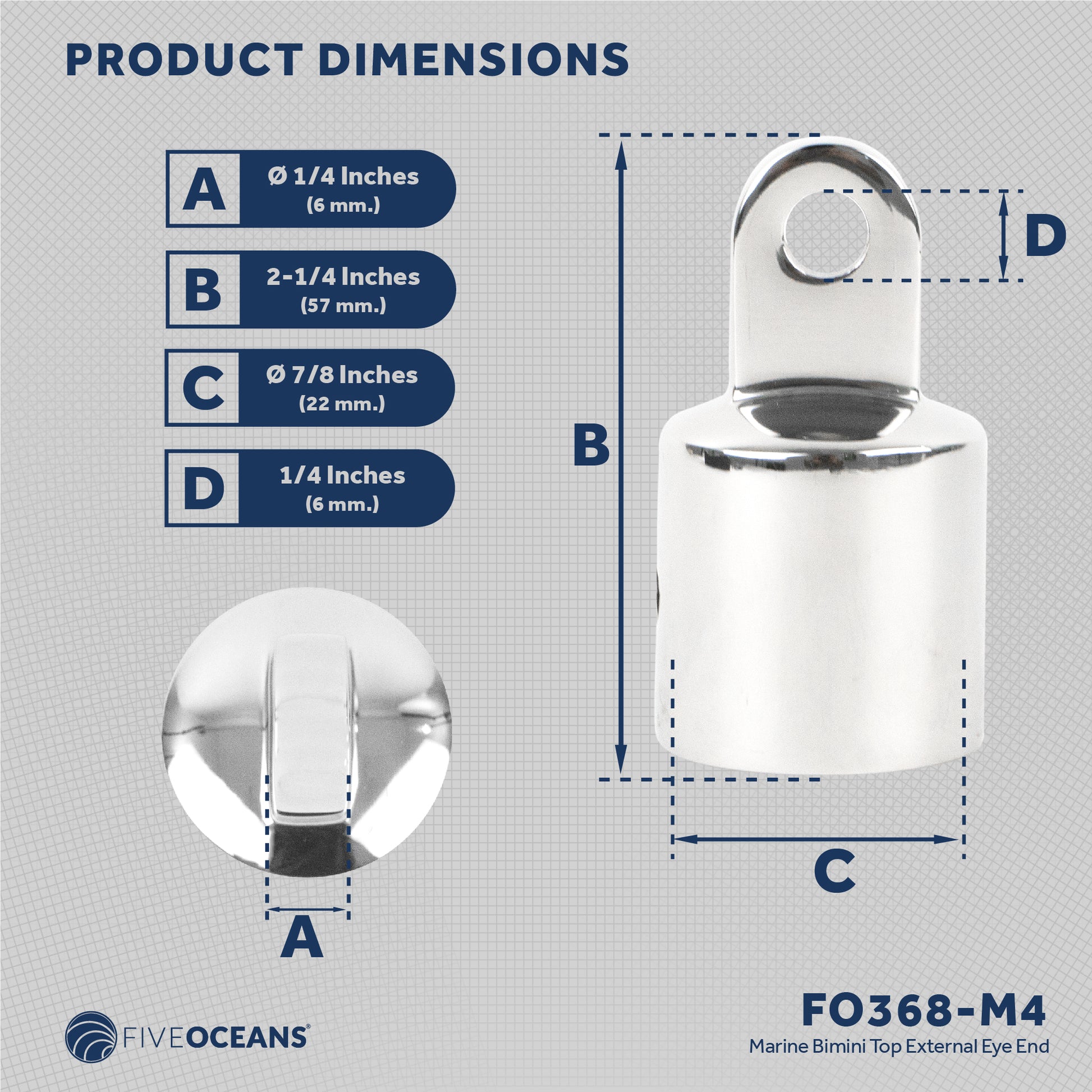 Bimini Top External Eye End, 7/8" AISI316 Stainless Steel, 4-Pack - FO368-M4 - Five Oceans