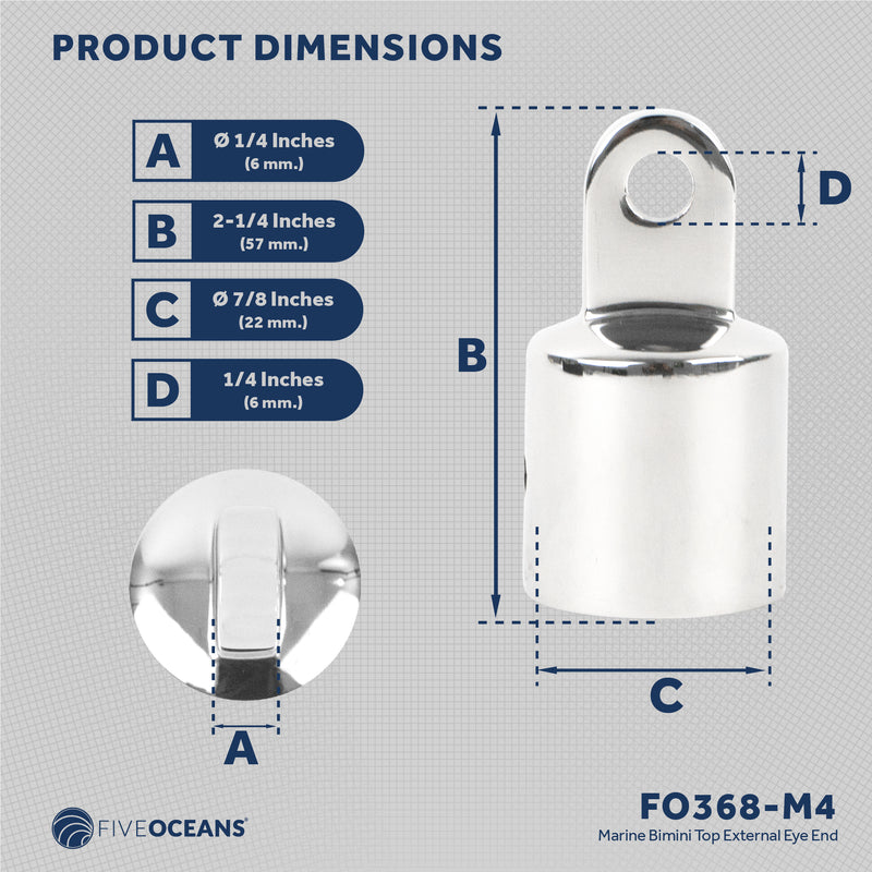 Bimini Top External Eye End, 7/8" AISI316 Stainless Steel, 4-Pack - FO368-M4 - Five Oceans