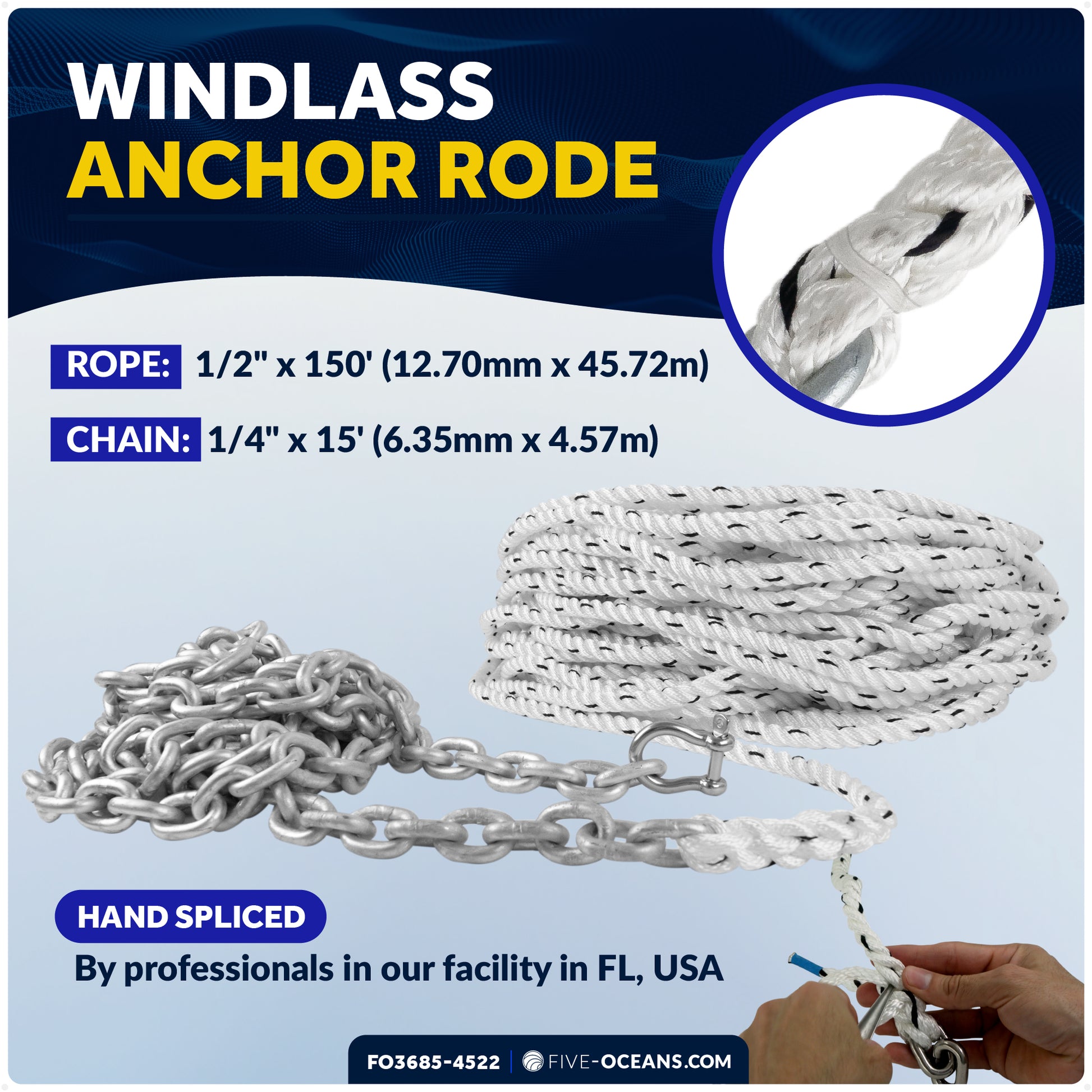 16.5 Lb Delta Style Windlass Boat Anchor Kit with 1/2"x150' Rope & 1/4"x15' Chain - FO3685-4522 - Five Oceans