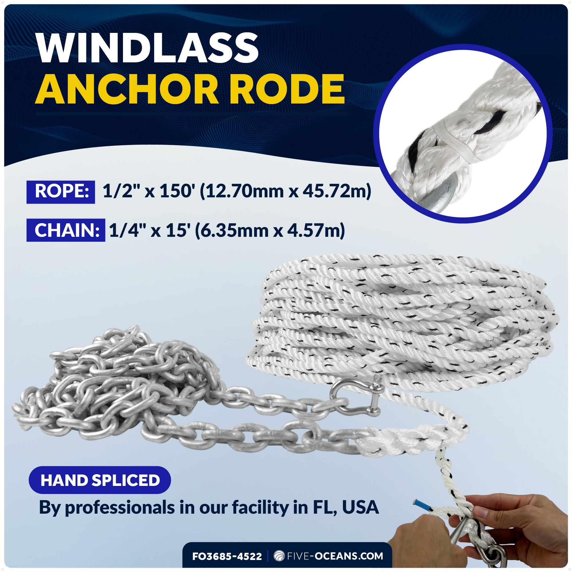16.5 Lb Delta Style Windlass Boat Anchor Kit with 1/2"x150' Rope & 1/4"x15' Chain - FO3685-4522 - Five Oceans