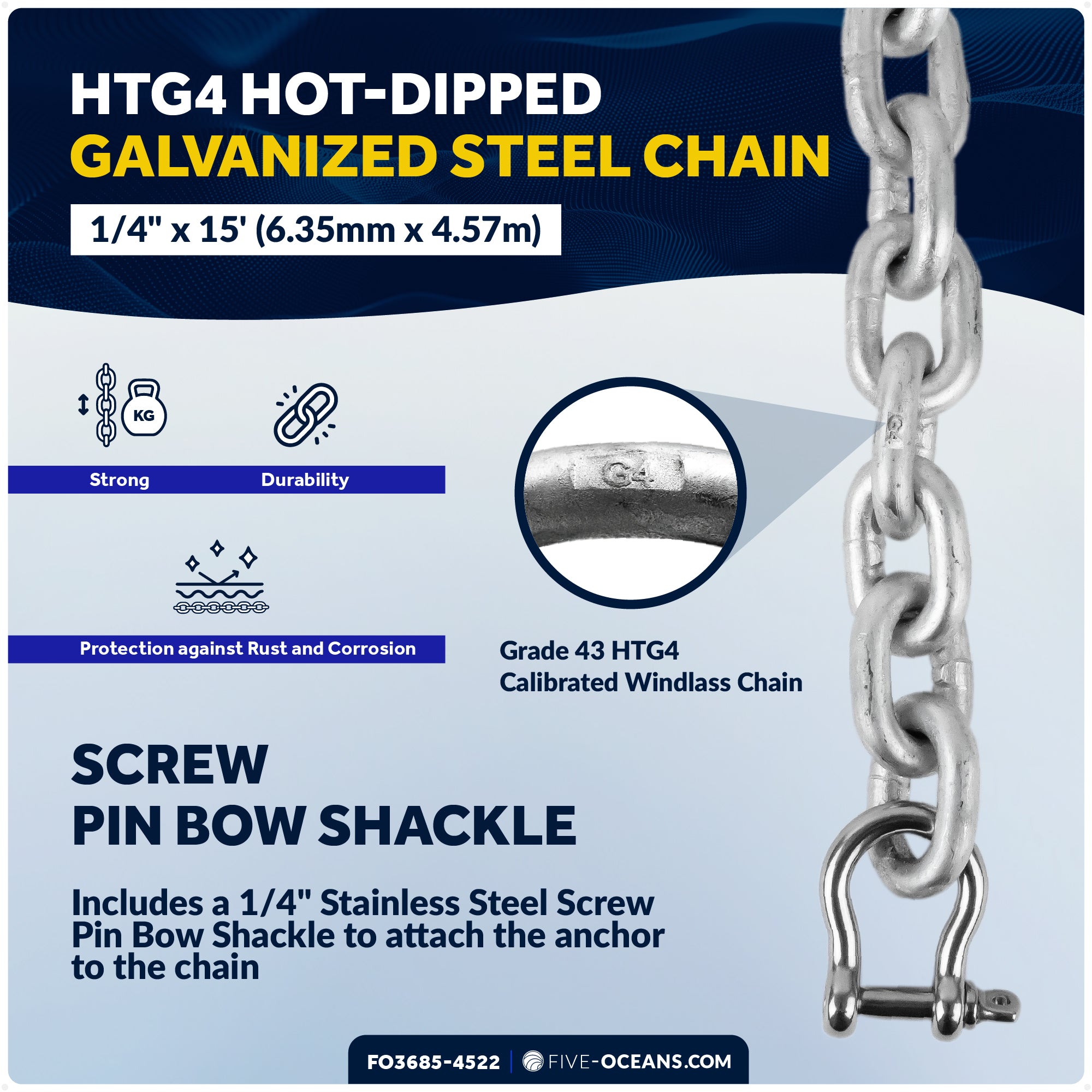16.5 Lb Delta Style Windlass Boat Anchor Kit with 1/2"x150' Rope & 1/4"x15' Chain - FO3685-4522 - Five Oceans