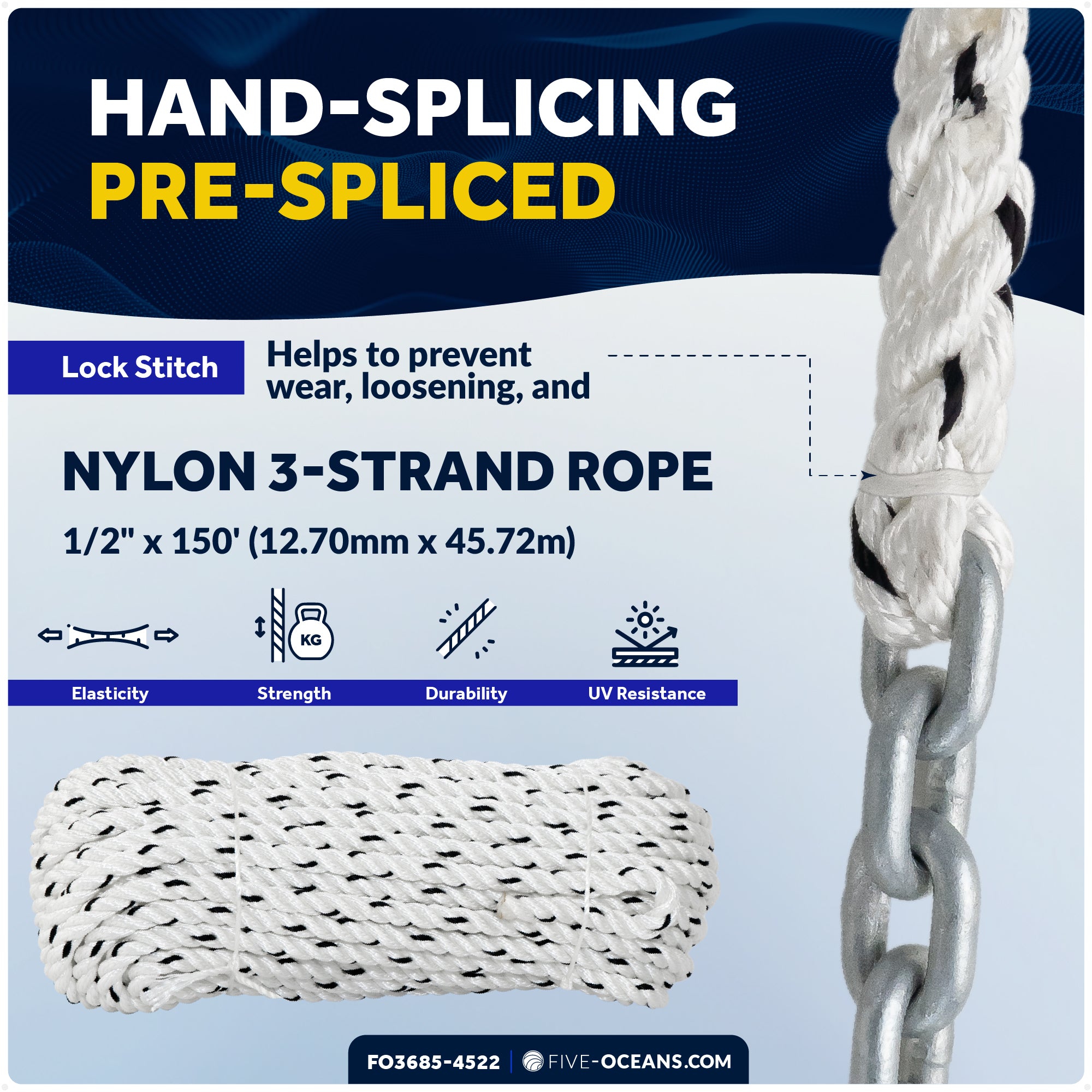 16.5 Lb Delta Style Windlass Boat Anchor Kit with 1/2"x150' Rope & 1/4"x15' Chain - FO3685-4522 - Five Oceans