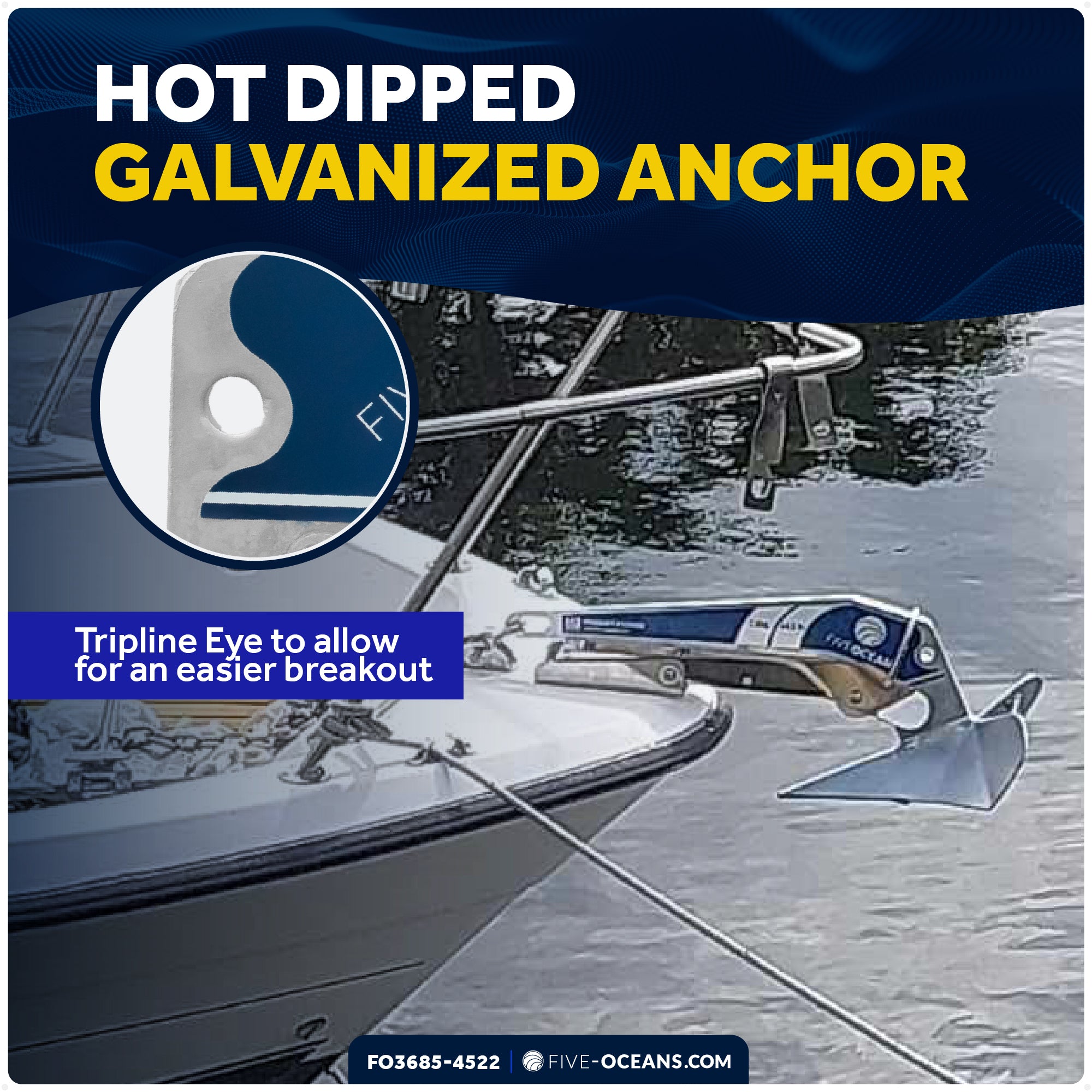 16.5 Lb Delta Style Windlass Boat Anchor Kit with 1/2"x150' Rope & 1/4"x15' Chain - FO3685-4522 - Five Oceans