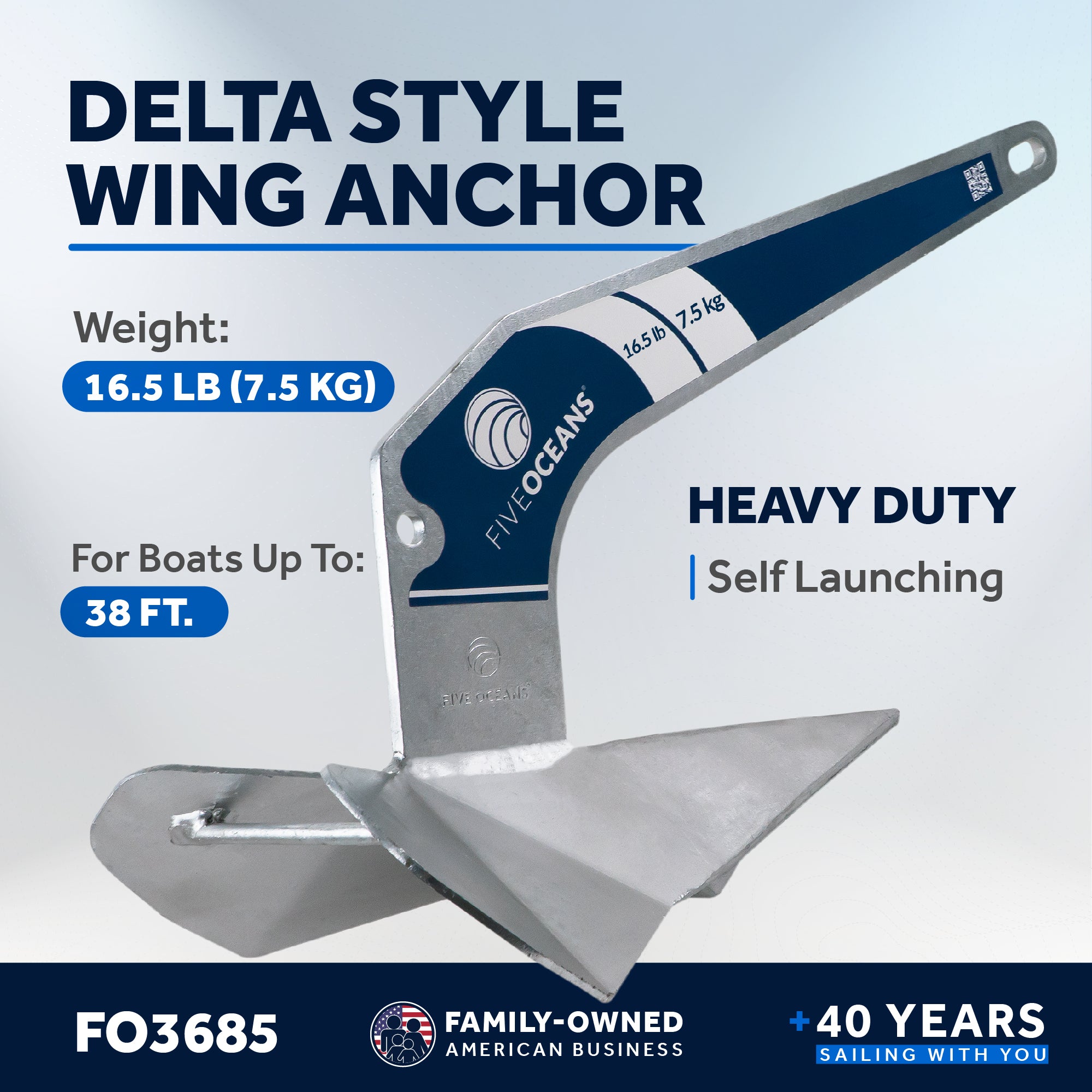 Delta Style Wing Anchor, 16.5 Lb Hot Dipped Galvanized Steel - FO3685