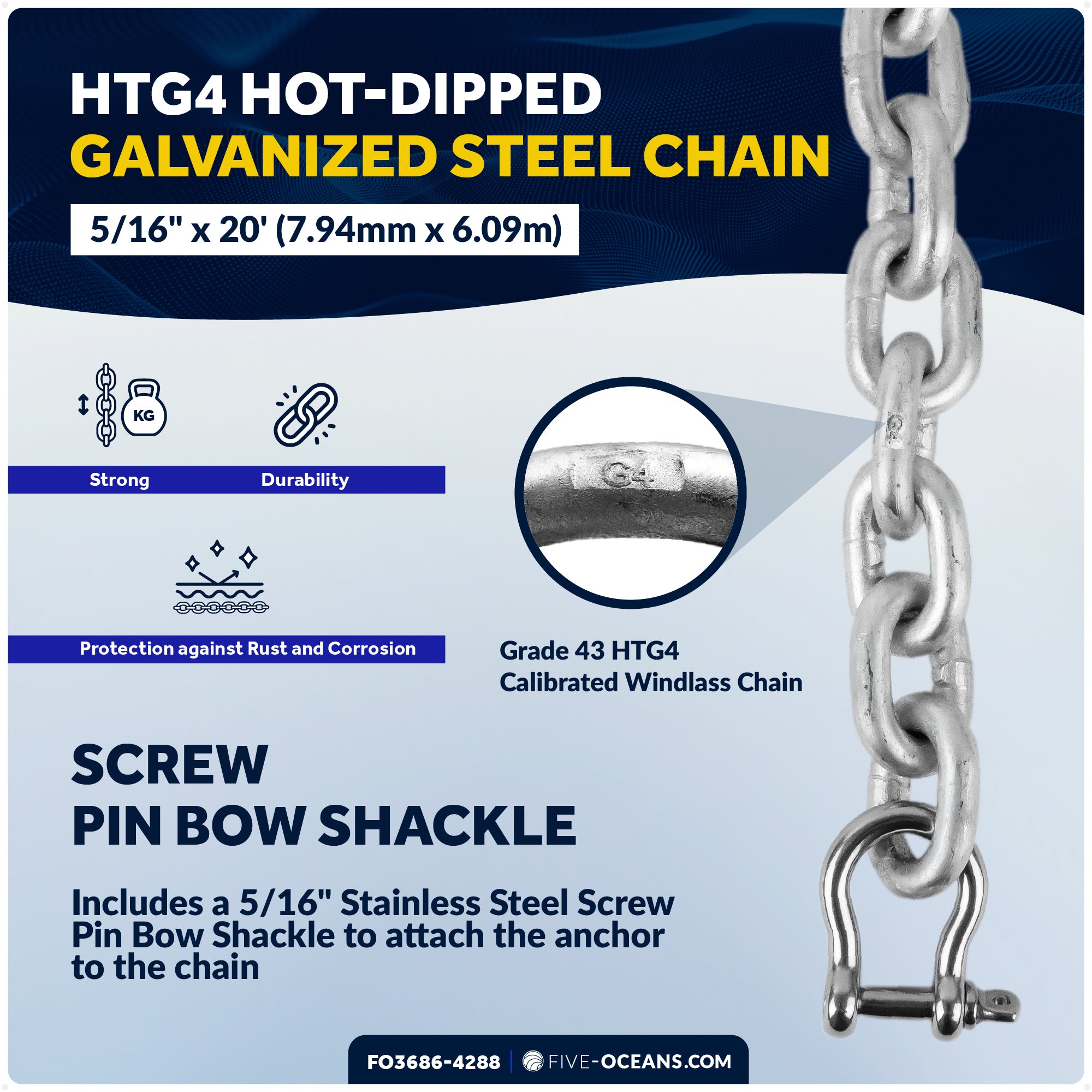 22 Lb Delta Style Windlass Boat Anchor Kit with 9/16"x150' Rope & 5/16"x20' Chain - FO3686-4288 - Five Oceans