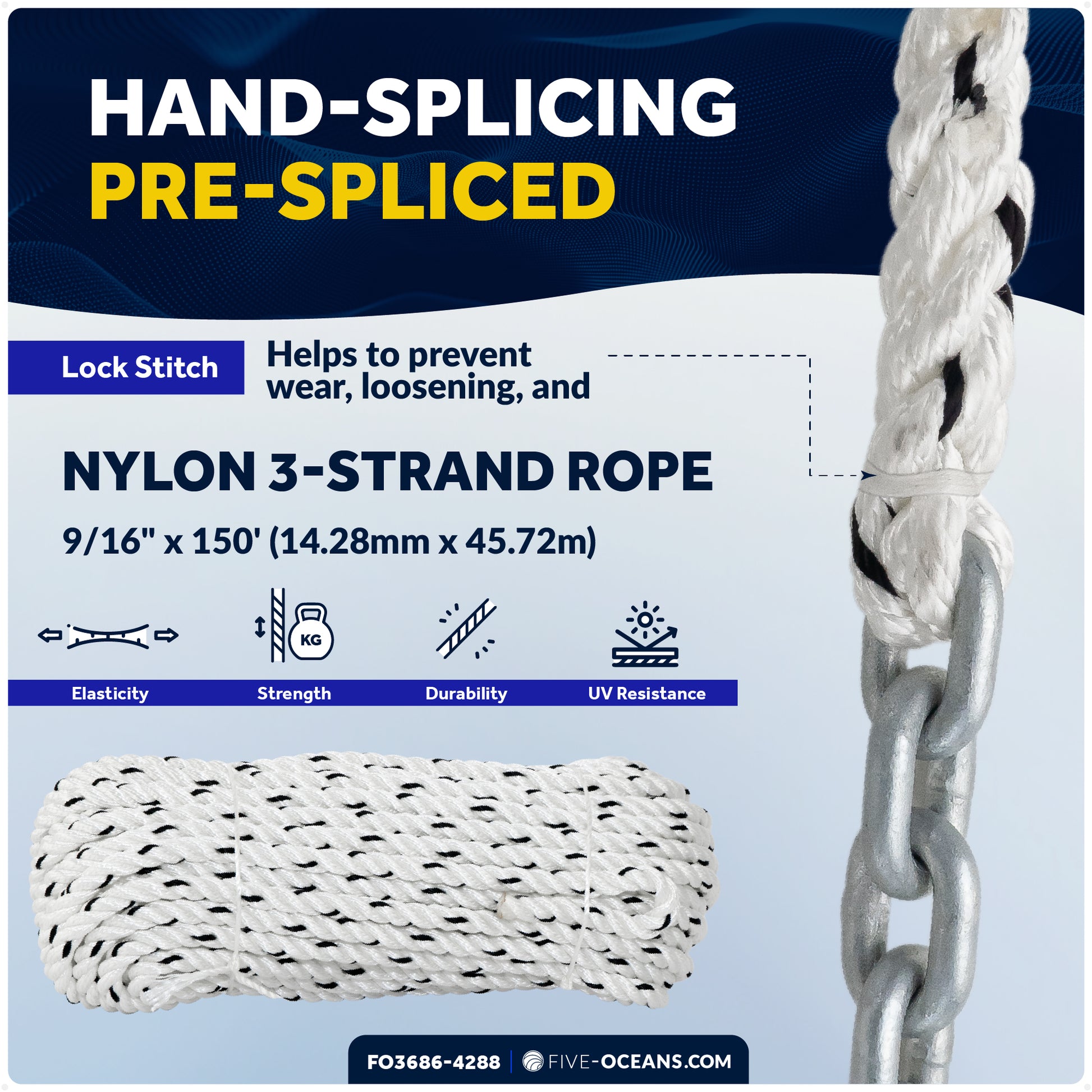 22 Lb Delta Style Windlass Boat Anchor Kit with 9/16"x150' Rope & 5/16"x20' Chain - FO3686-4288 - Five Oceans