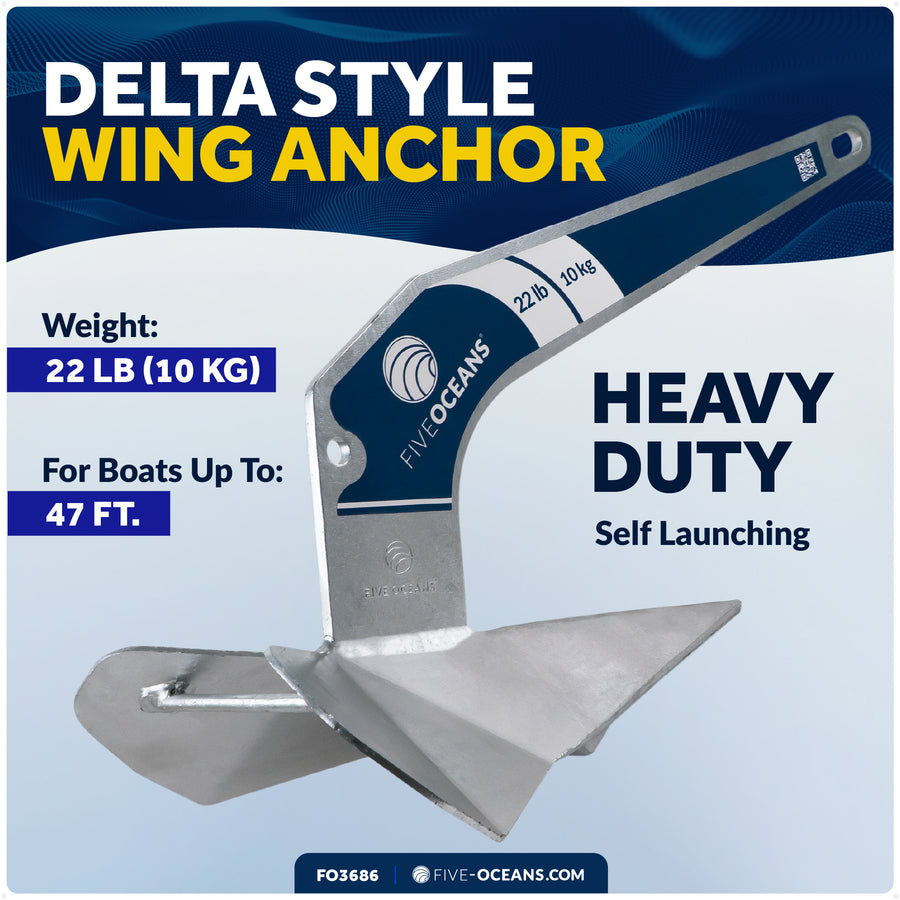 22 Lb / 10 Kg. Delta Style Anchor, Hot-Dipped Galvanized Steel - Five Oceans