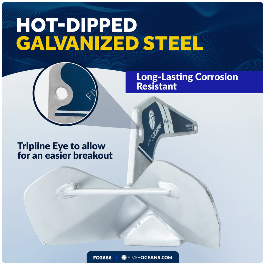 22 Lb / 10 Kg. Delta Style Anchor, Hot-Dipped Galvanized Steel - Five Oceans