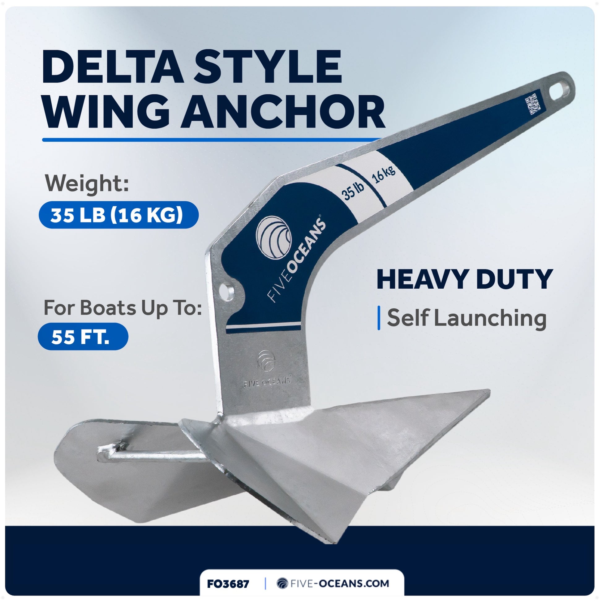 Delta Style Wing Anchor, 35 Lb Hot Dipped Galvanized Steel - FO3687 - Five Oceans
