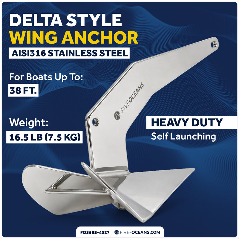 16.5 Lb / 7.5 Kg. Delta Anchor Kit for Windlass Systems, AISI316 Stainless Steel