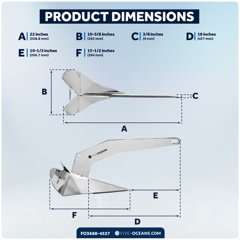 16.5 Lb / 7.5 Kg. Delta Anchor Kit for Windlass Systems, AISI316 Stainless Steel