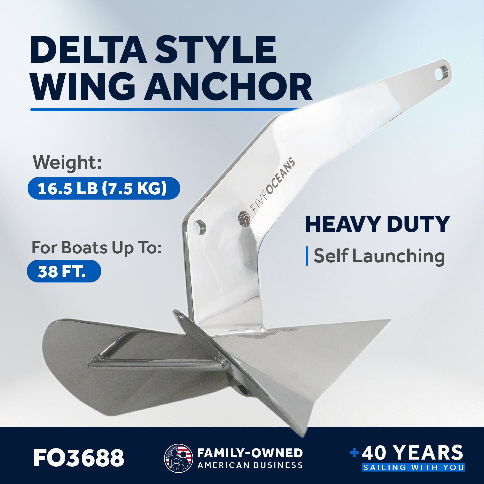 Delta Style Wing Anchor, 16.5 Lb Stainless Steel - FO3688