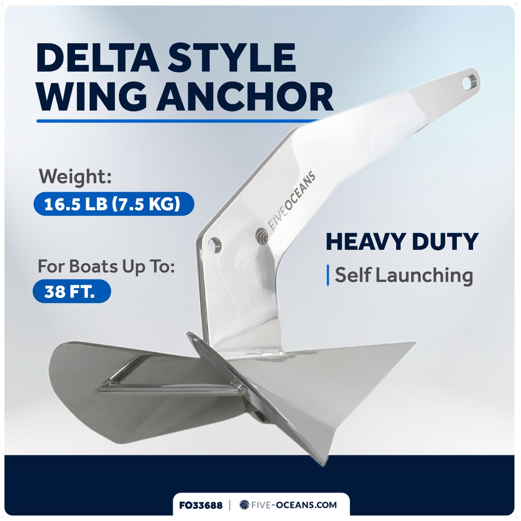 Delta Style Wing Anchor, 16.5 Lb Stainless Steel - FO3688 - Five Oceans