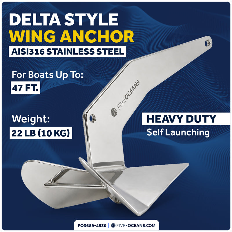 22 Lb / 10 Kg. Delta Anchor Kit for Windlass Systems, AISI316 Stainless Steel